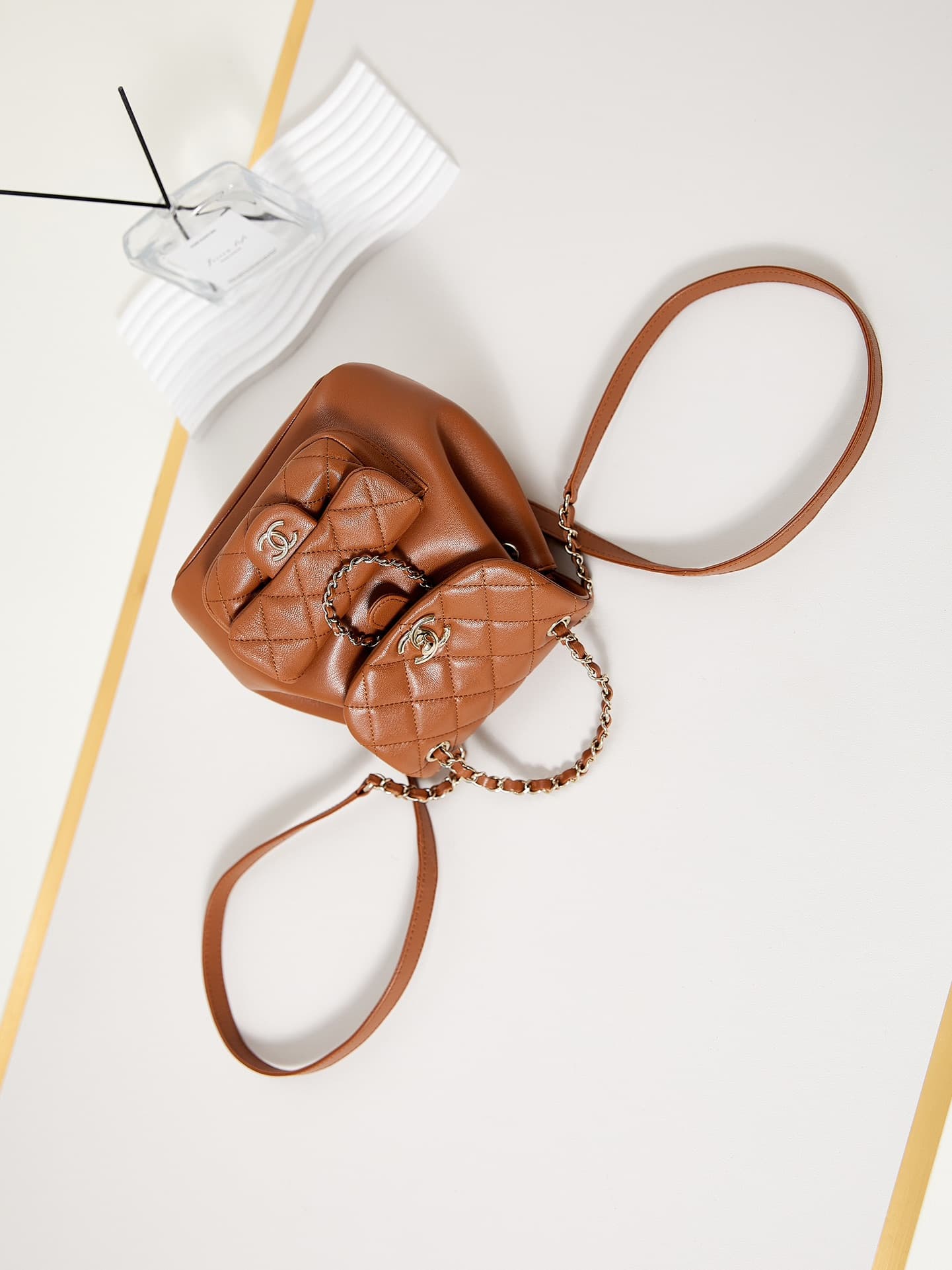 Chanel Small Quilted Duma Backpack Lambskin AS2908 Caramel A