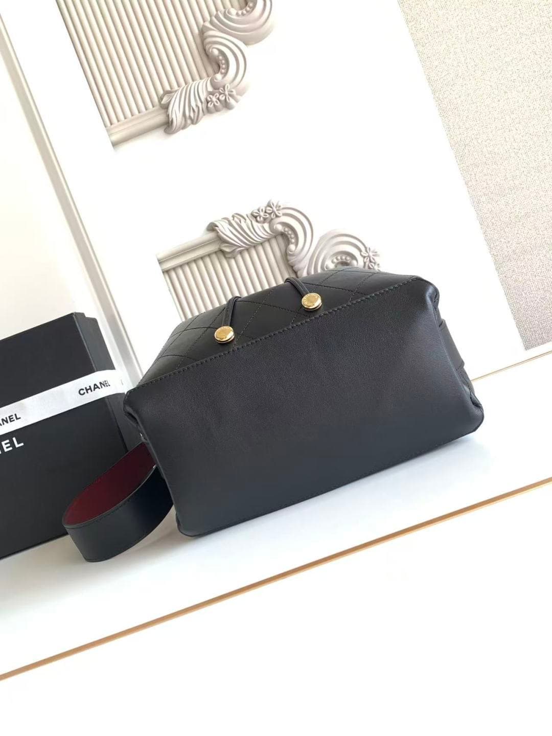 Chanel Bucket Bag Calfskin Leather & Gold-Tone Metal Black AS6584 A