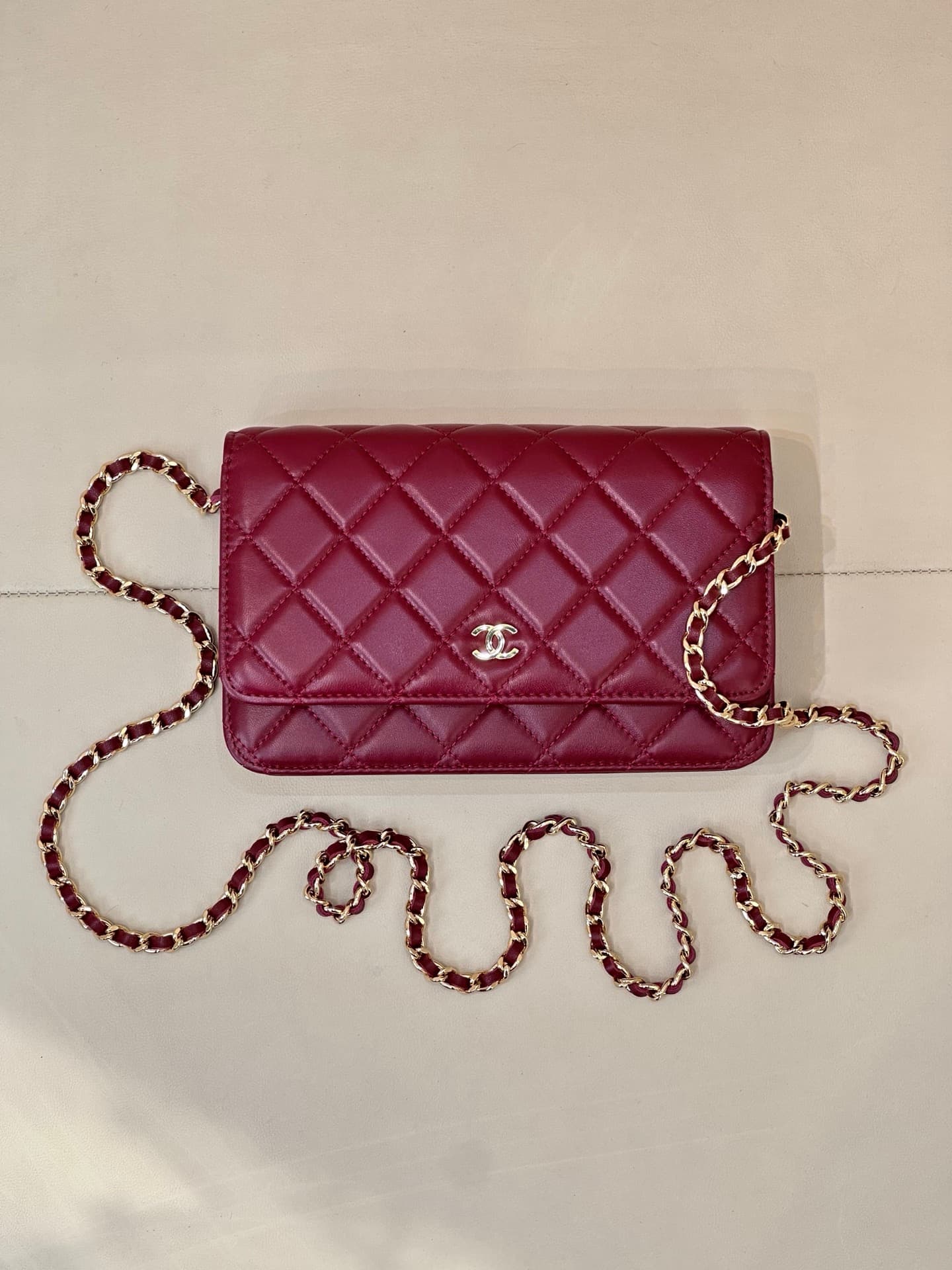 Chanel Wallet on Chain Lambskin& Gold-tone Metal AP0250 Claret TOP
