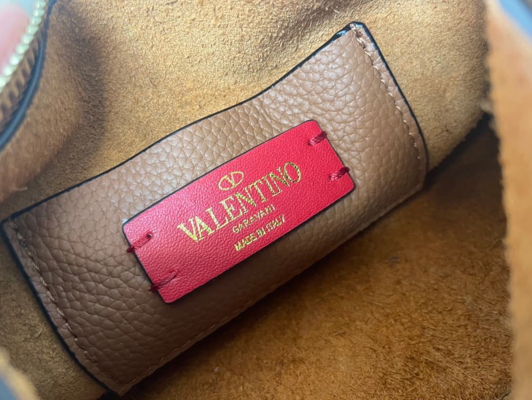 Valentino Garavani Mini Rockstud crossbody bag in Caramel Grained Calfskin High
