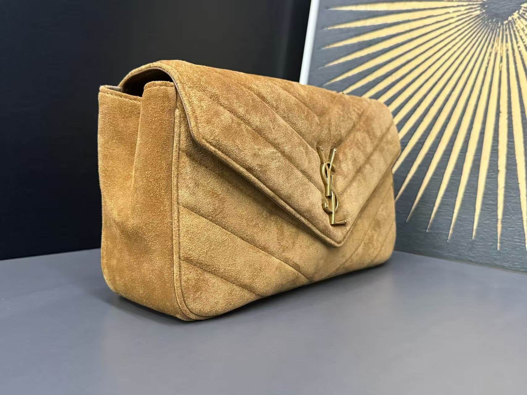 Saint Laurent LOULOU Medium in MATELASSÉ Suede Caramel Cognac High