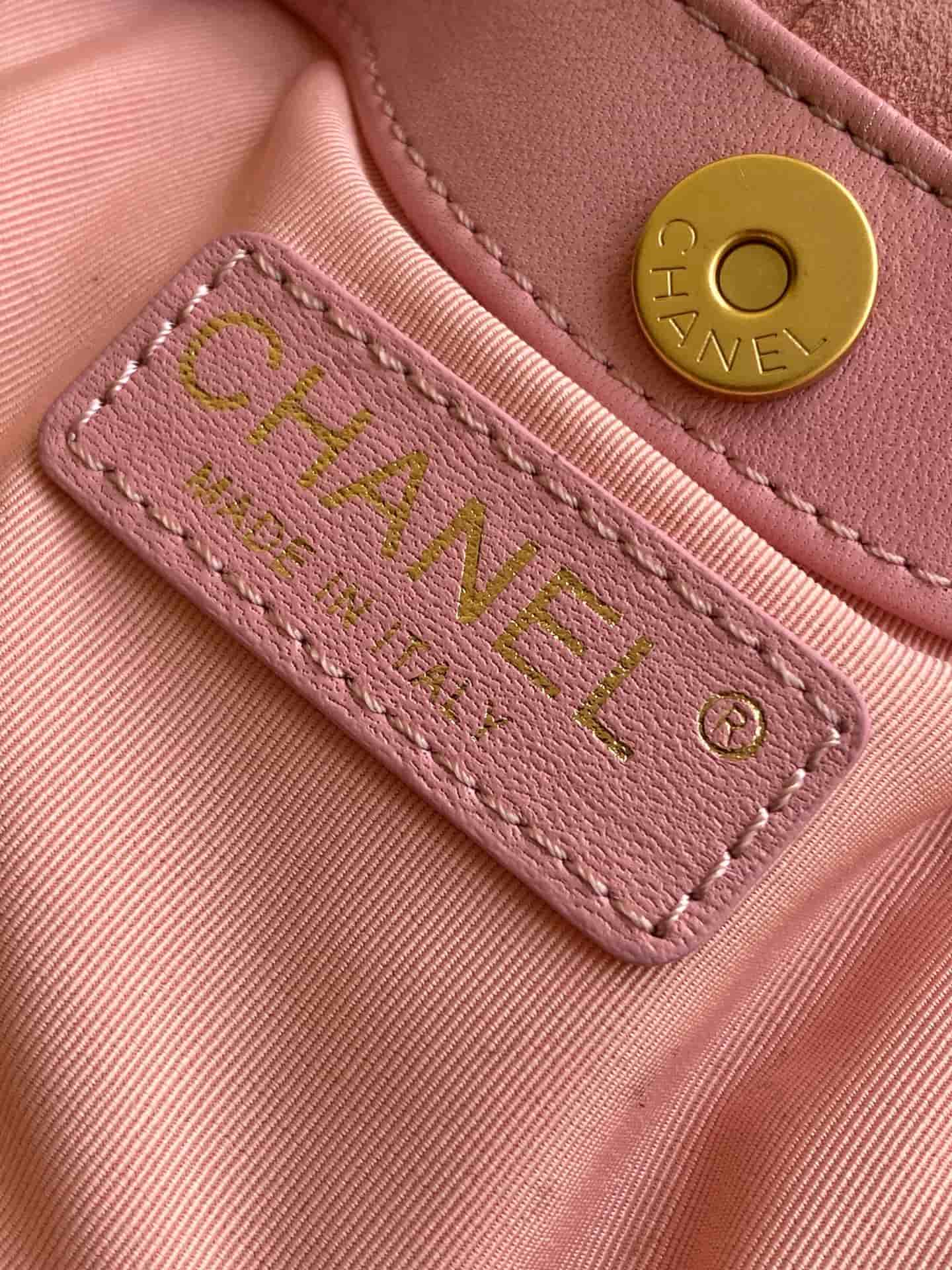 Chanel Mini Hobo Bag Suede Calfskin Turtoise-Shell Effect Plexi & Gold-Tone Metal Pink AS4981 High