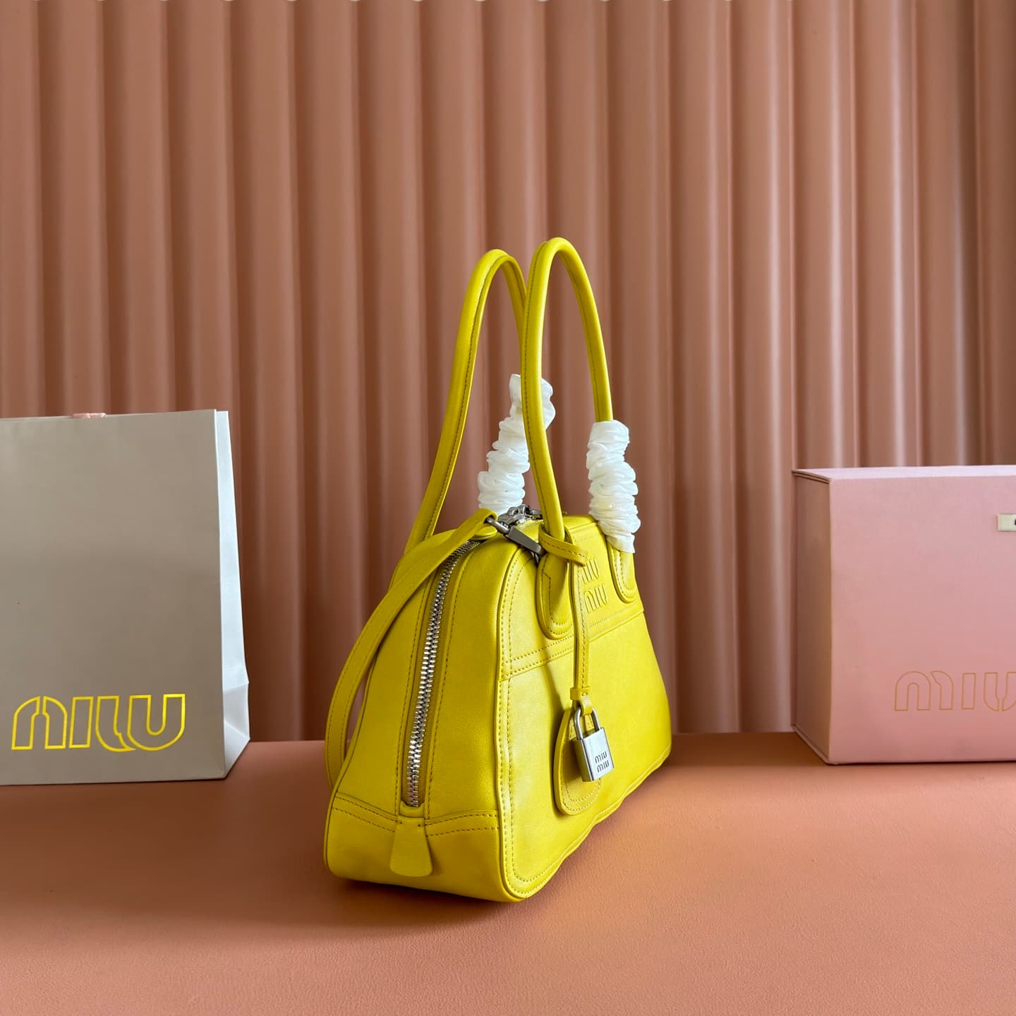 Miu Miu Vivant nappa leather bag Yellow 5BB199 TOP