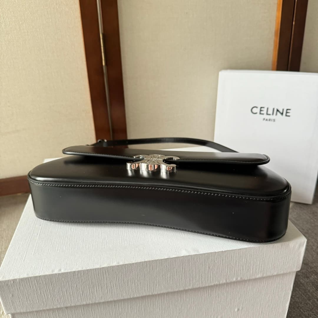 CELINE Shiny Calfskin Lola Bag in Black High