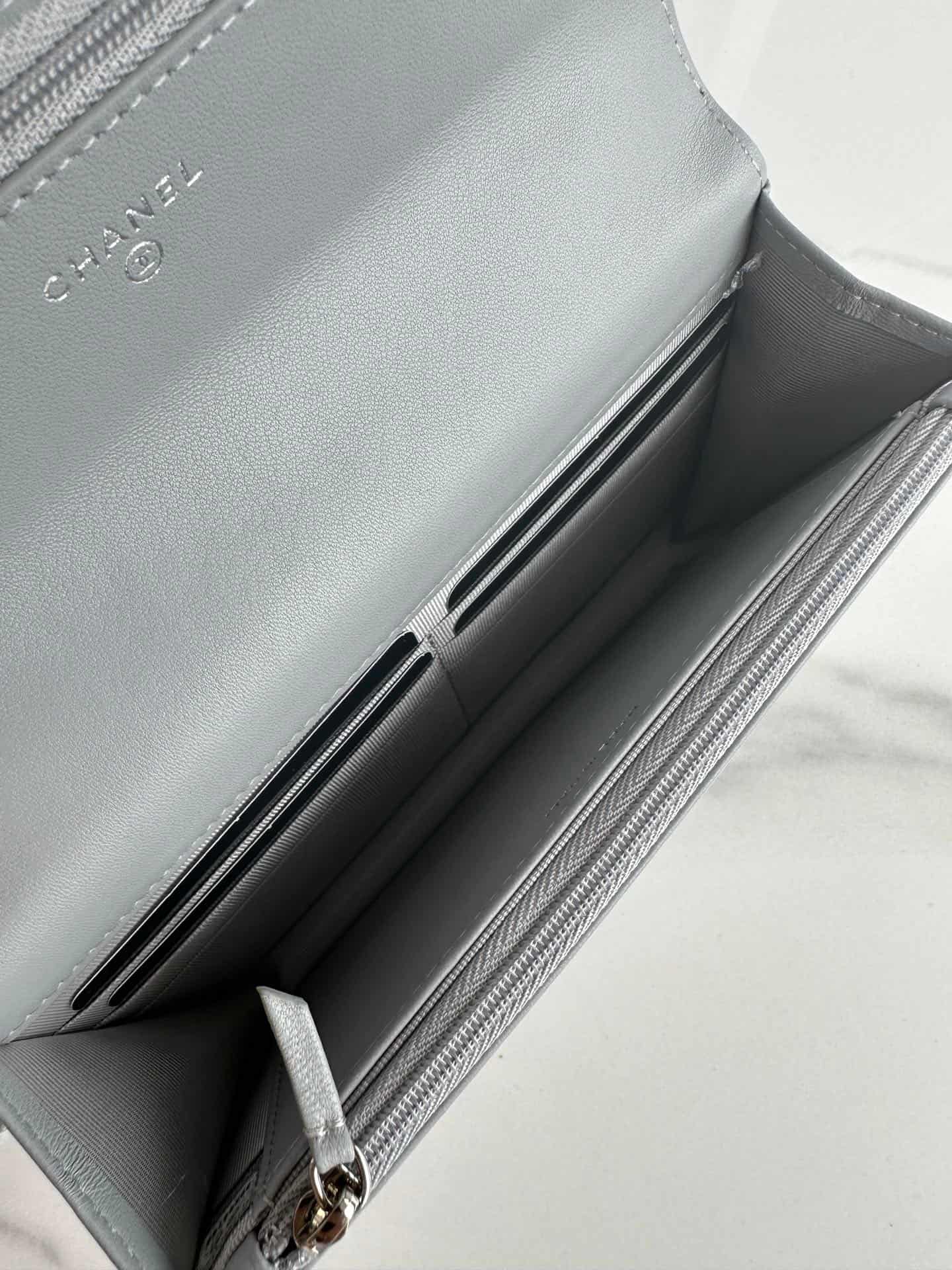 Chanel Wallet on Chain Lambskin Leather & Silver-Tone Metal Grey AP0957 A