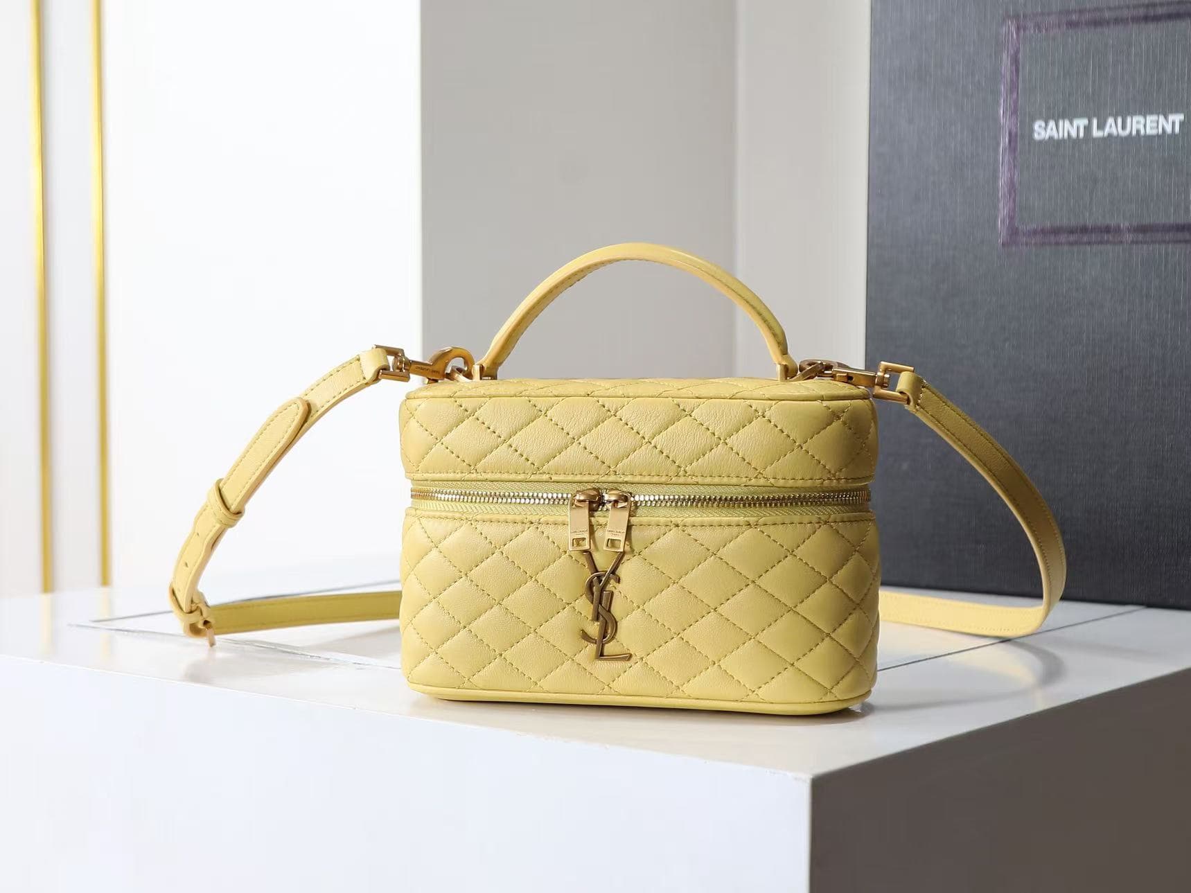 Saint Laurent Gaby mini lambskin vanity bag in light yellow high