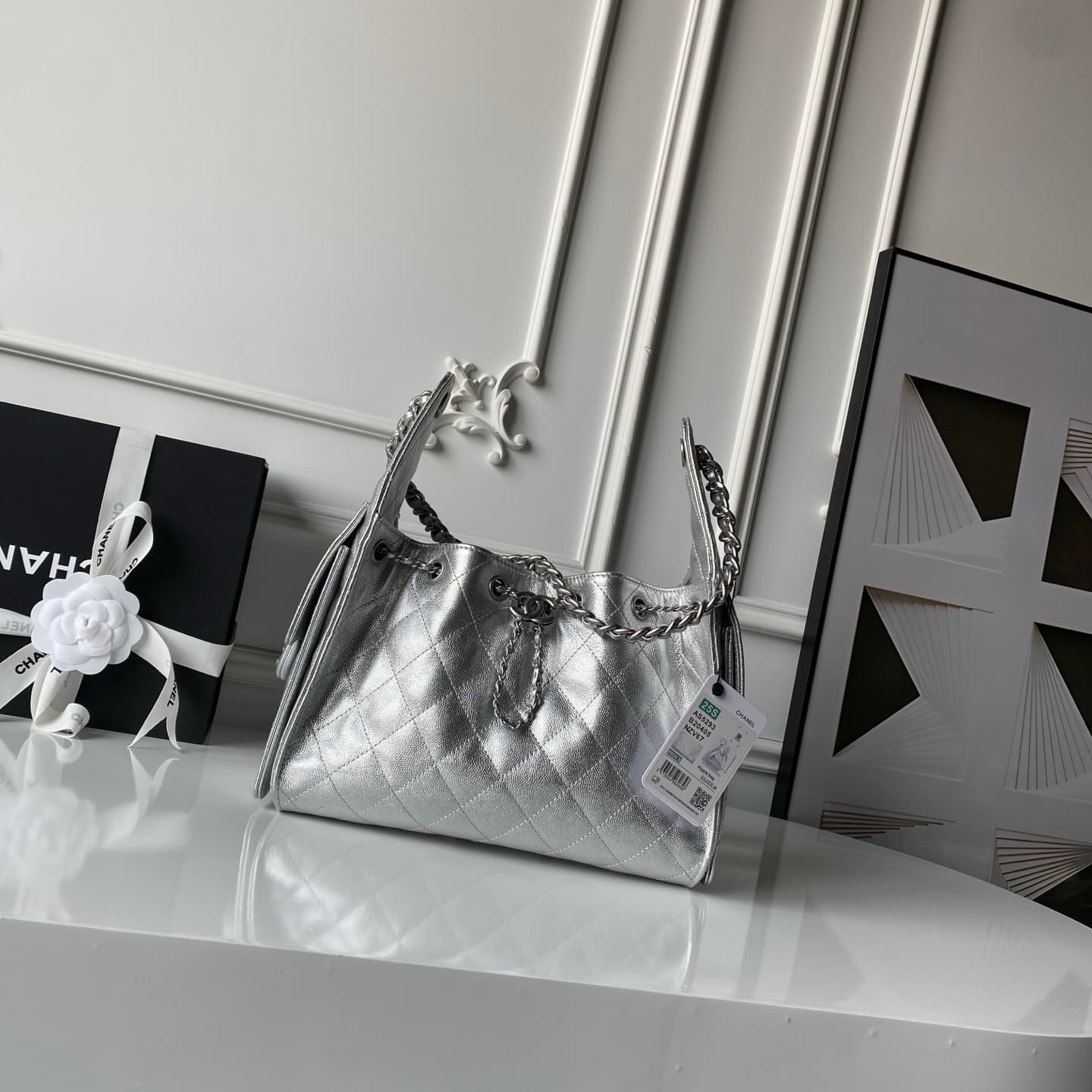 Chanel 25 Small Hobo handbag AS5293 Grained Calfskin &Silver-Tone Metal Silver A