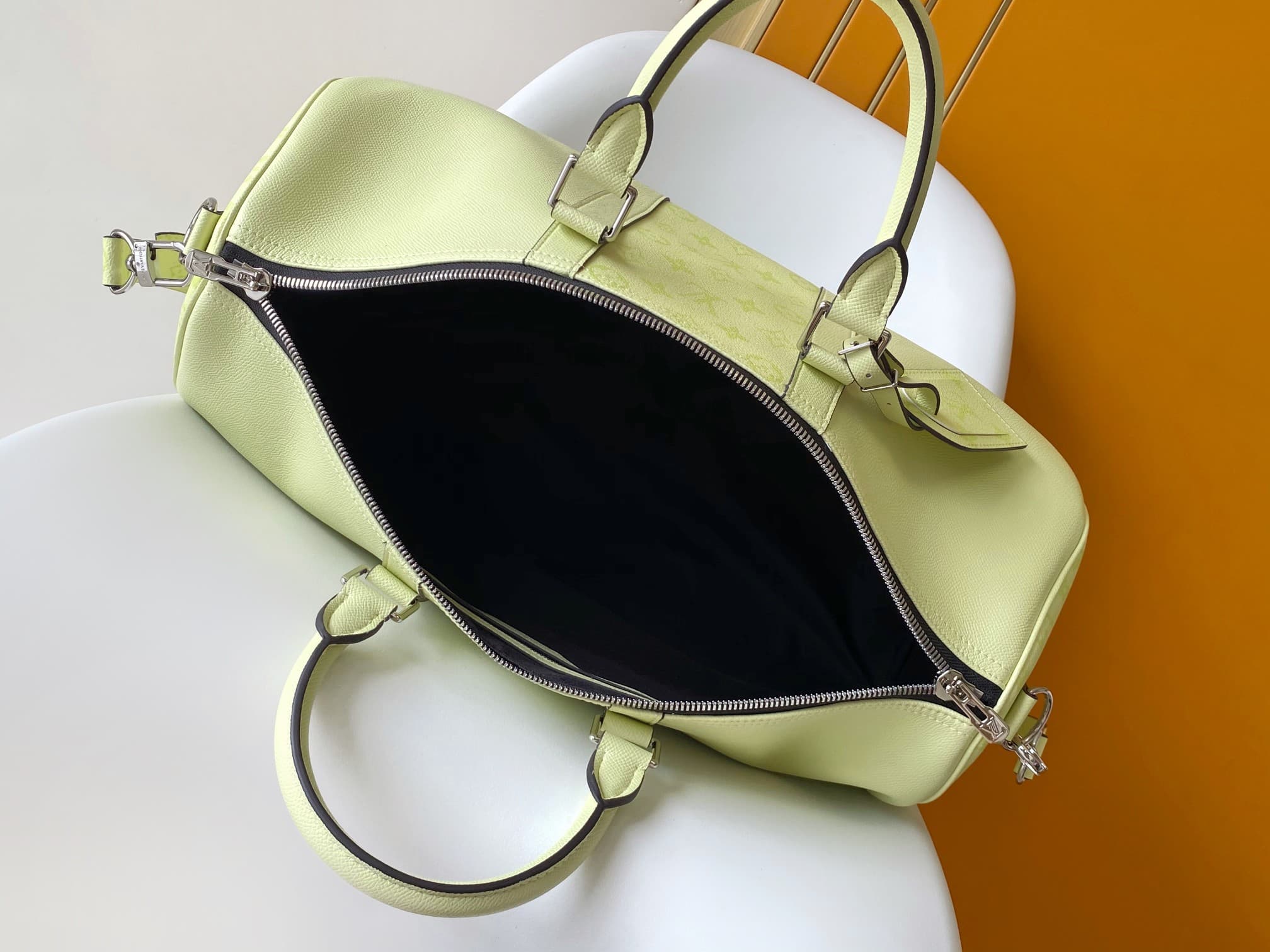 Louis Vuitton Keepall Bandoulière 45 Lemon Yellow Monogram coated canvas and Taiga cowhide leather M14124 High