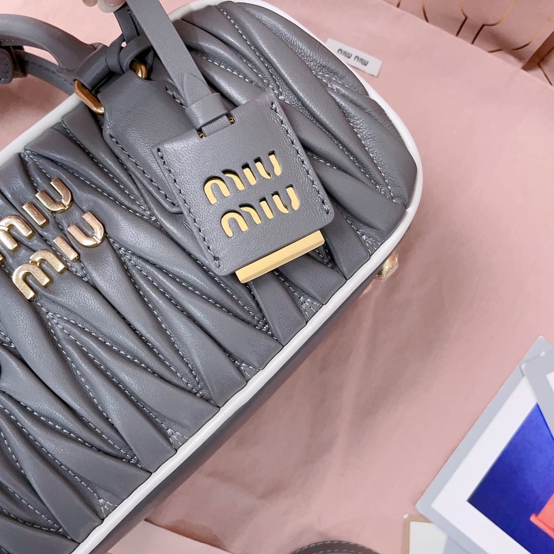 Miu Miu Arcadie matelassé nappa leather bag 5BB142 Grey High