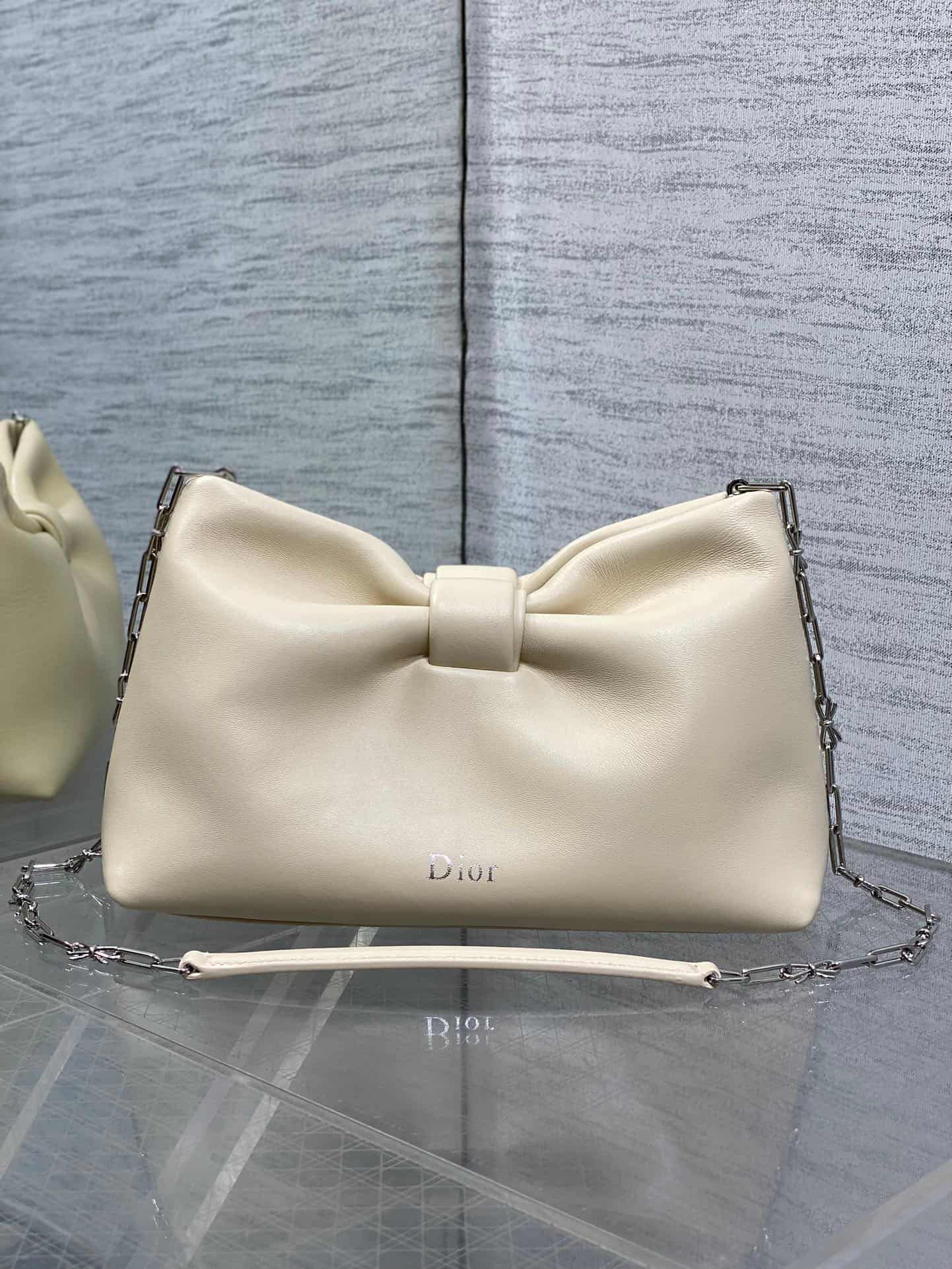 Small Dior Bow Bag Ivory White Leather High