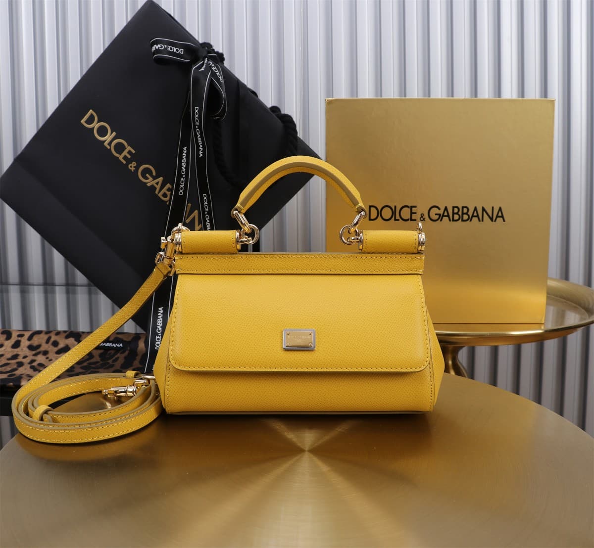 Dolce & Gabbana Miss Sicily top handle bag calfskin leather Yellow High