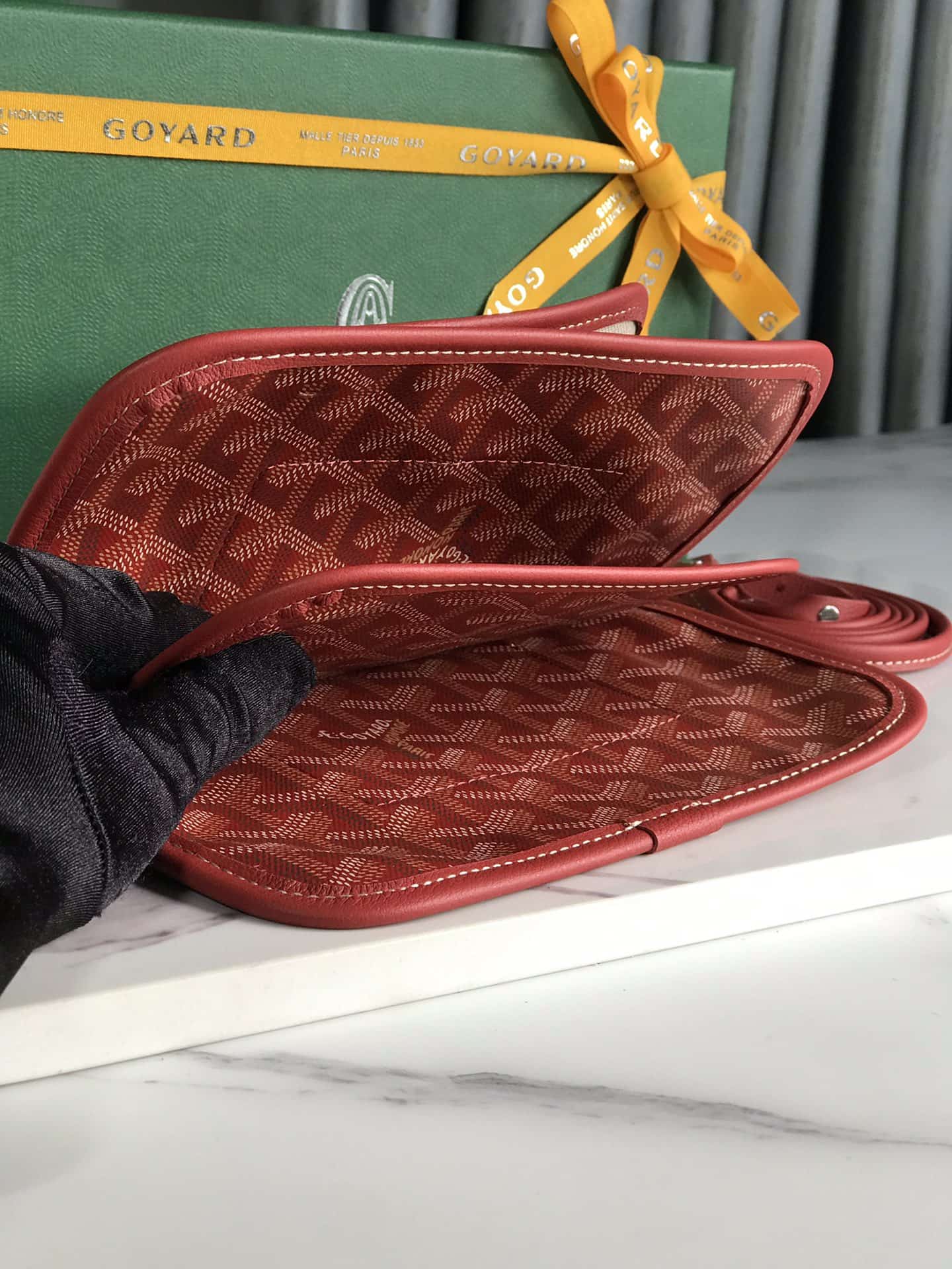Plumet Pocket Wallet Goyardine Canvas & Chevroches Calfskin Red High