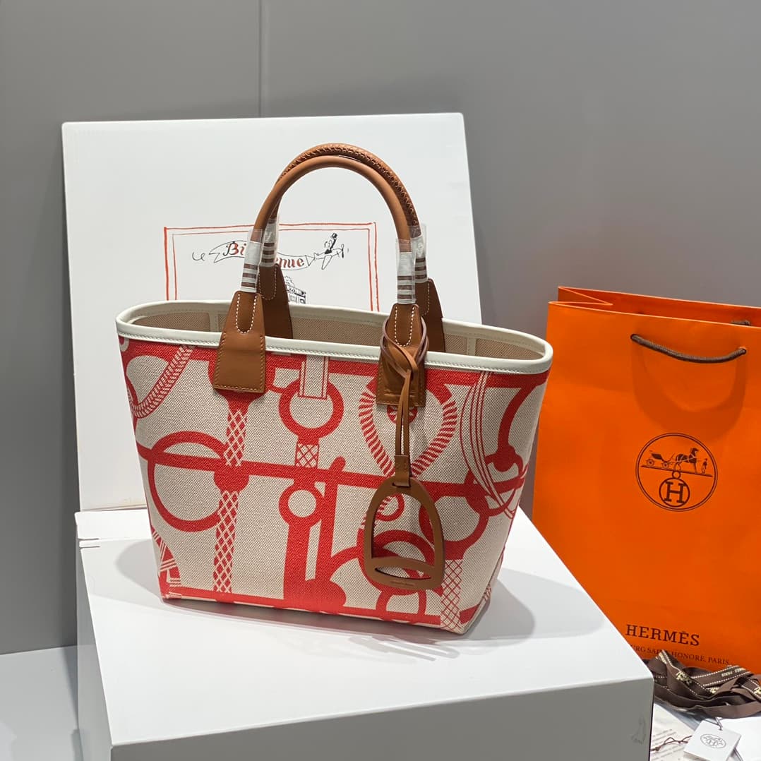 Hermes Steeple Bags Leather with Canvas WAX High