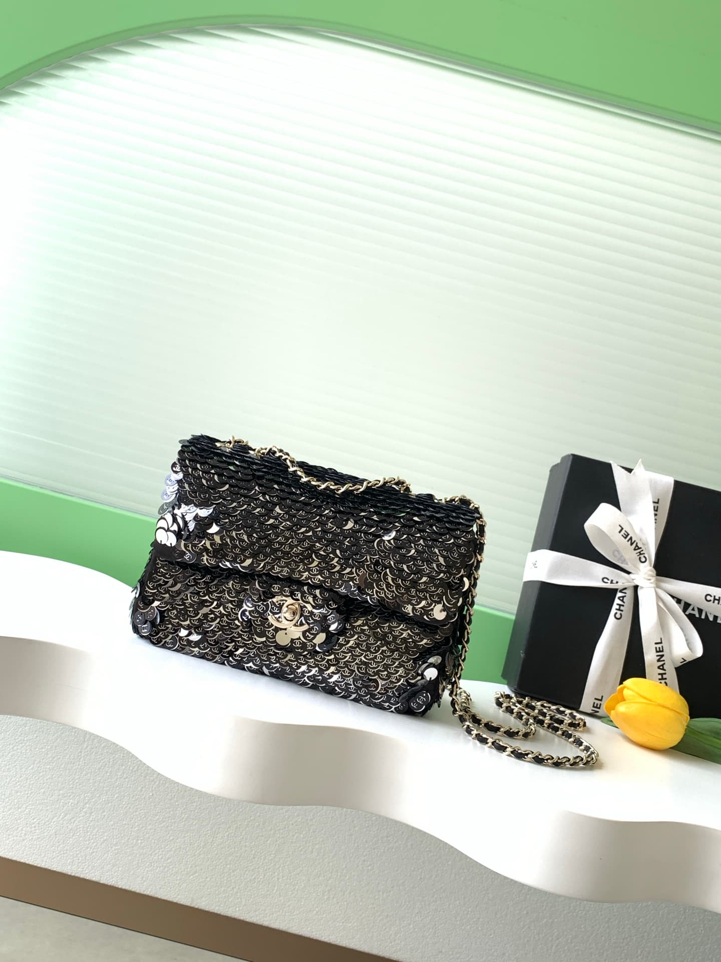 Chanel Flap Bag Sequins & Gold-Tone Metal AS4561  A