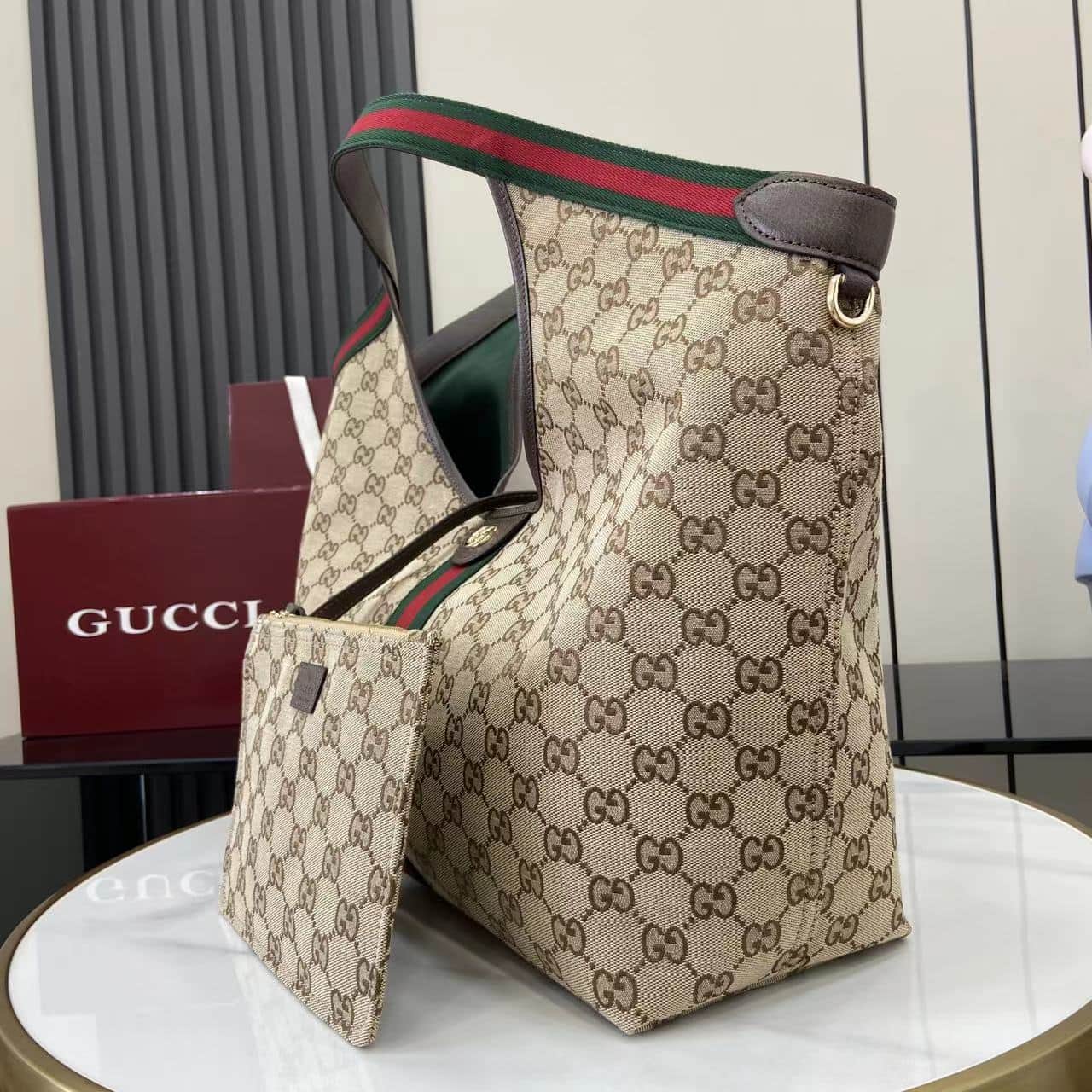 Gucci Giglio large tote bag beige and brown GG canvas 853971 High