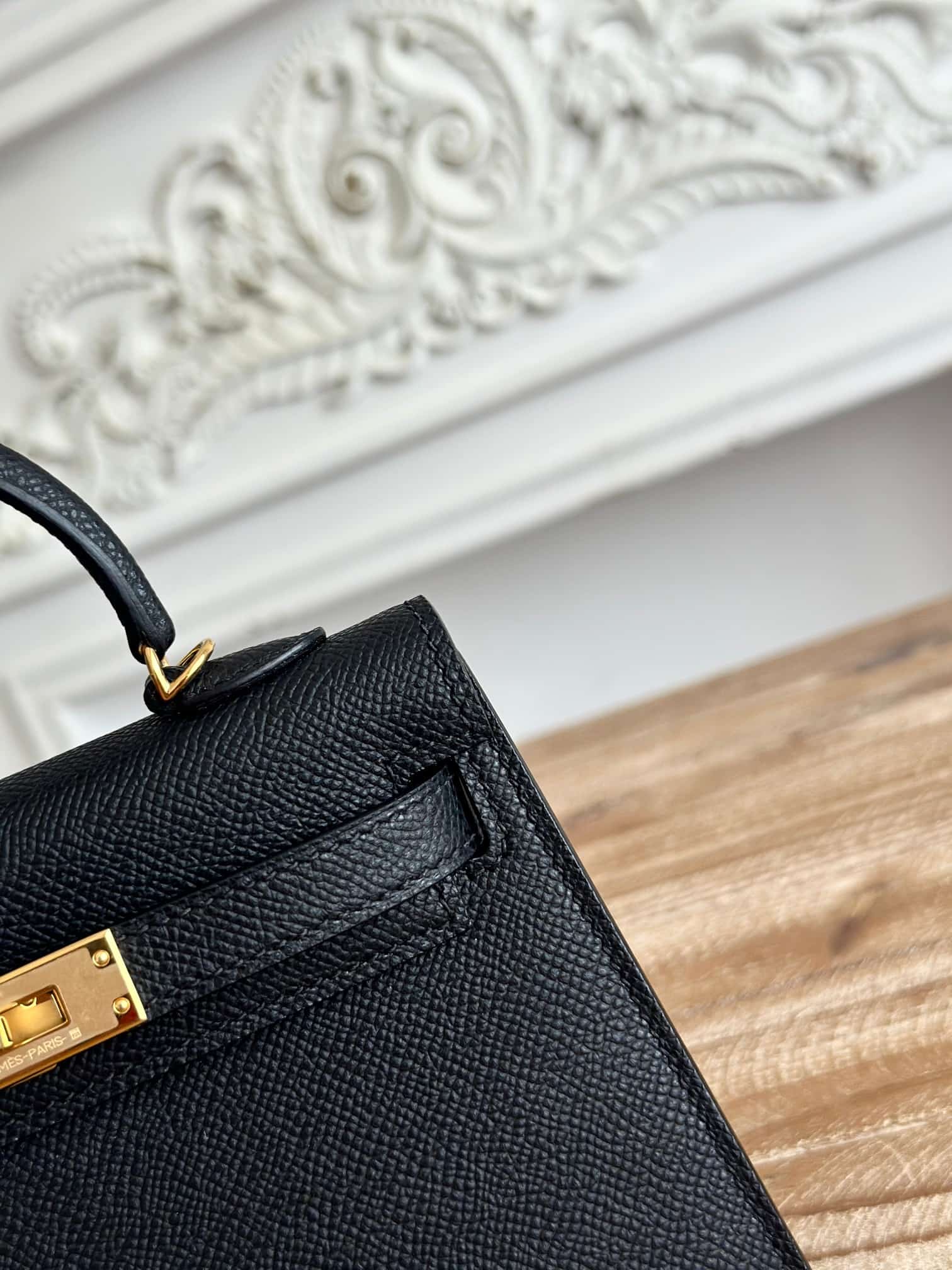 Hermes Kelly Mini II Bag Epsom Leather WAX Silver/Gold Metal Black High