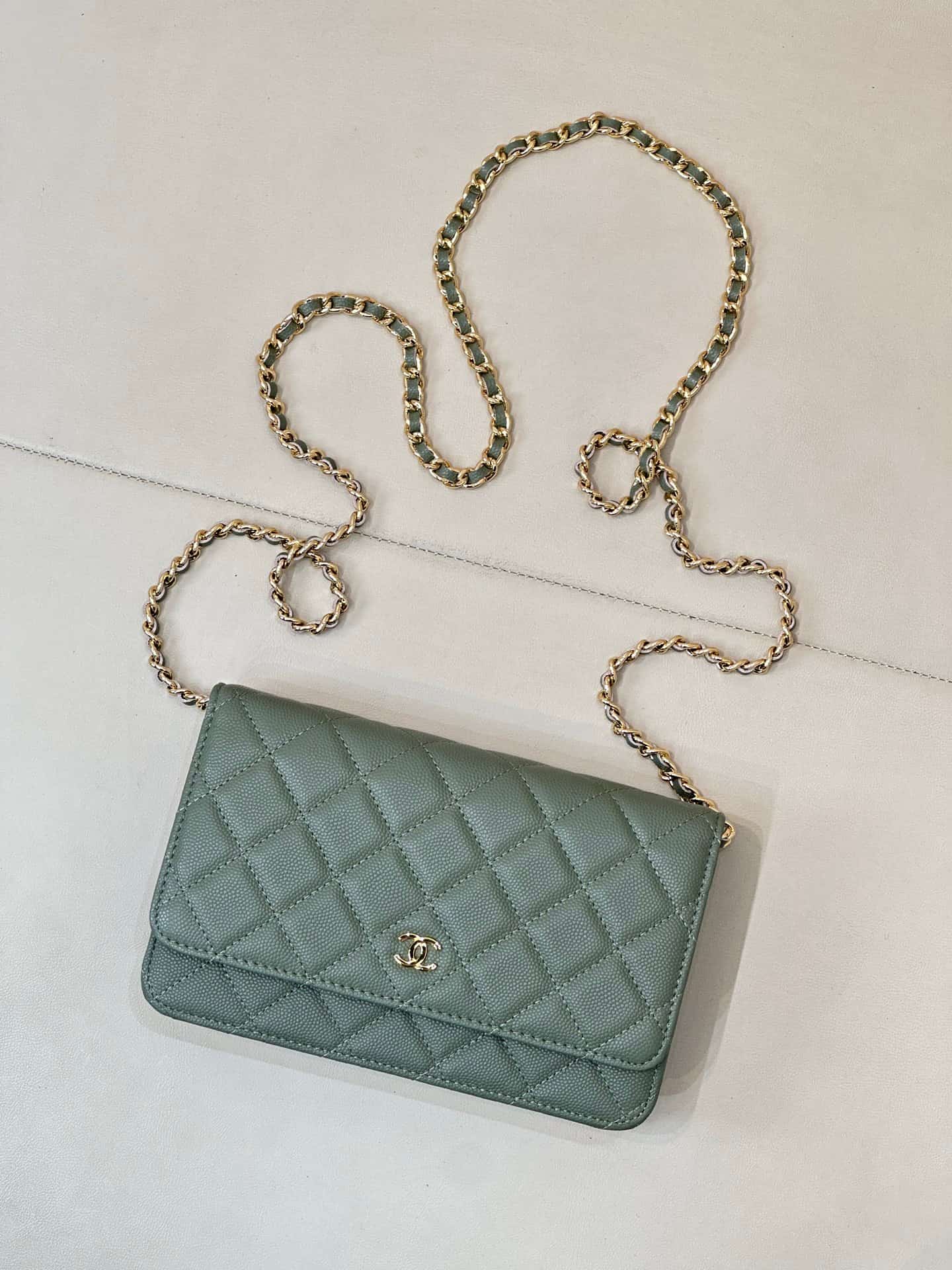 Chanel Wallet on Chain Grained Calfskin& Gold-tone Metal AP0250 Green TOP