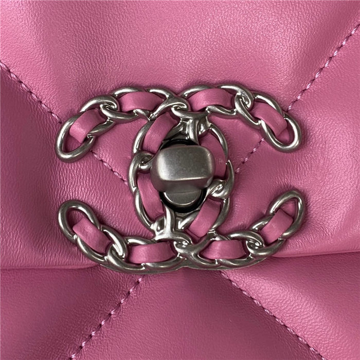 Chanel 19 Flap Bag Lambskin Dark Pink Silver High