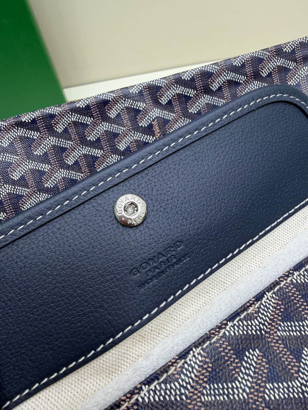 Goyard Bohème Navy Blue Hobo Bag Chevron Canvas and White Painted Mascot High