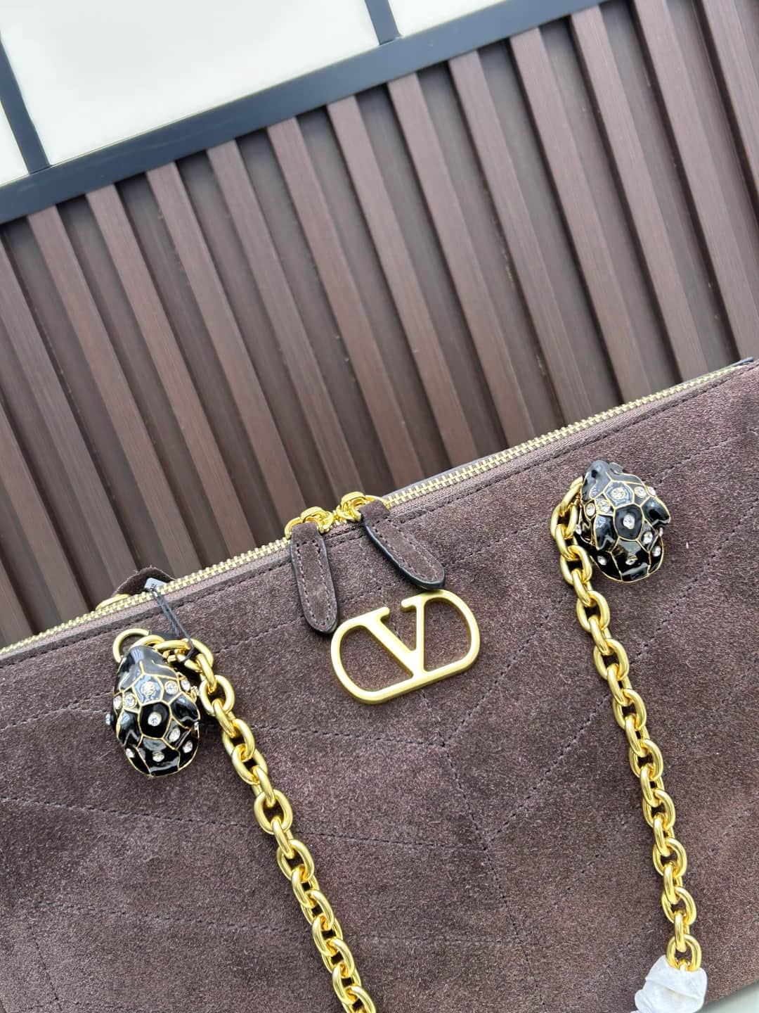 Valentino VLogo Garavani Panthea Shoulder Bag Dark Coffee Suede Mid