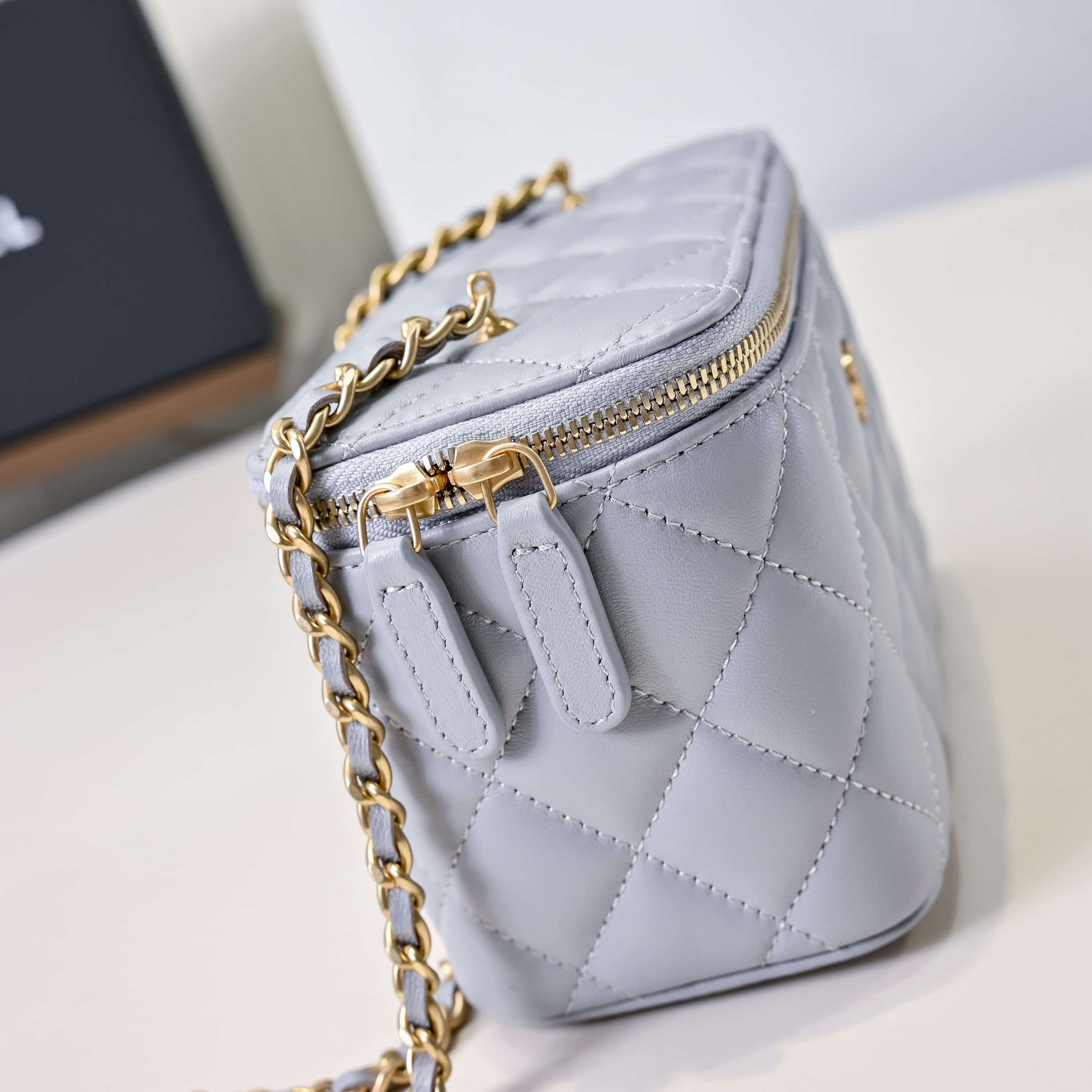 Chanel Vanity with Chain AP2303 Lambskin Gold Metal Grey High