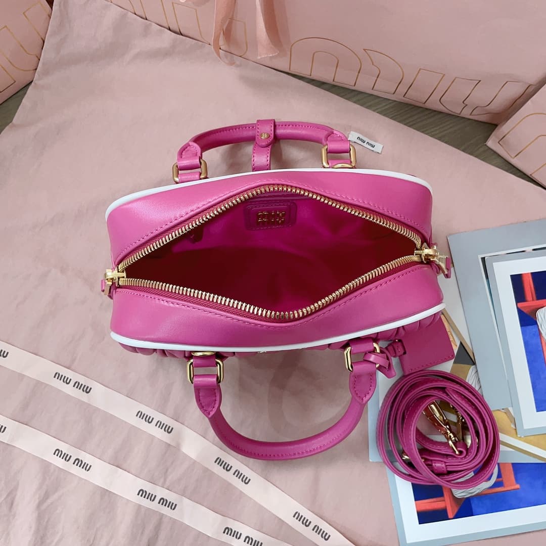Miu Miu Arcadie matelassé nappa leather bag 5BB142 Rose red High