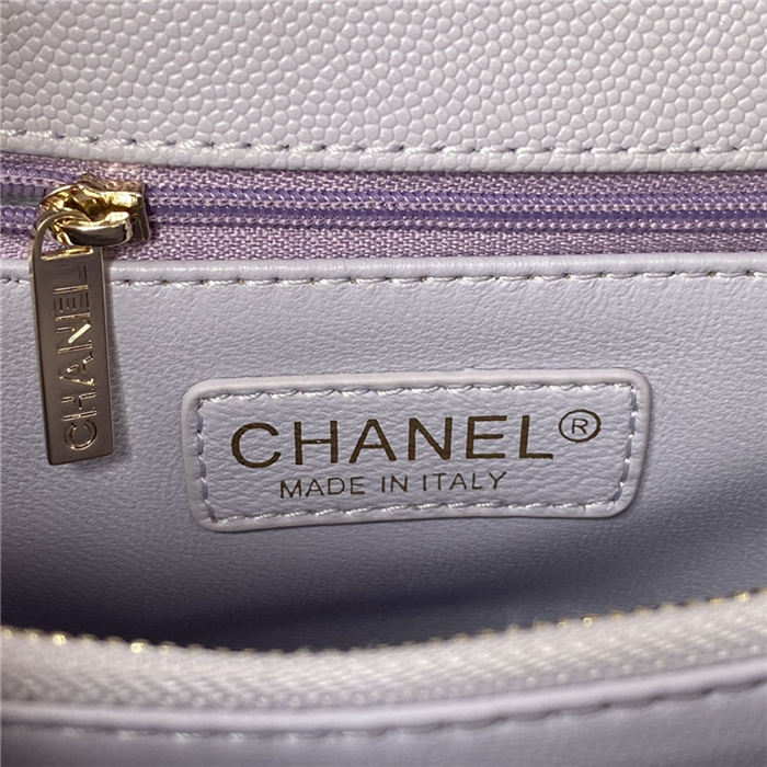 Medium FLAP BAG WITH TOP HANDLE Grained Calfskin Gold Metal Lilac A