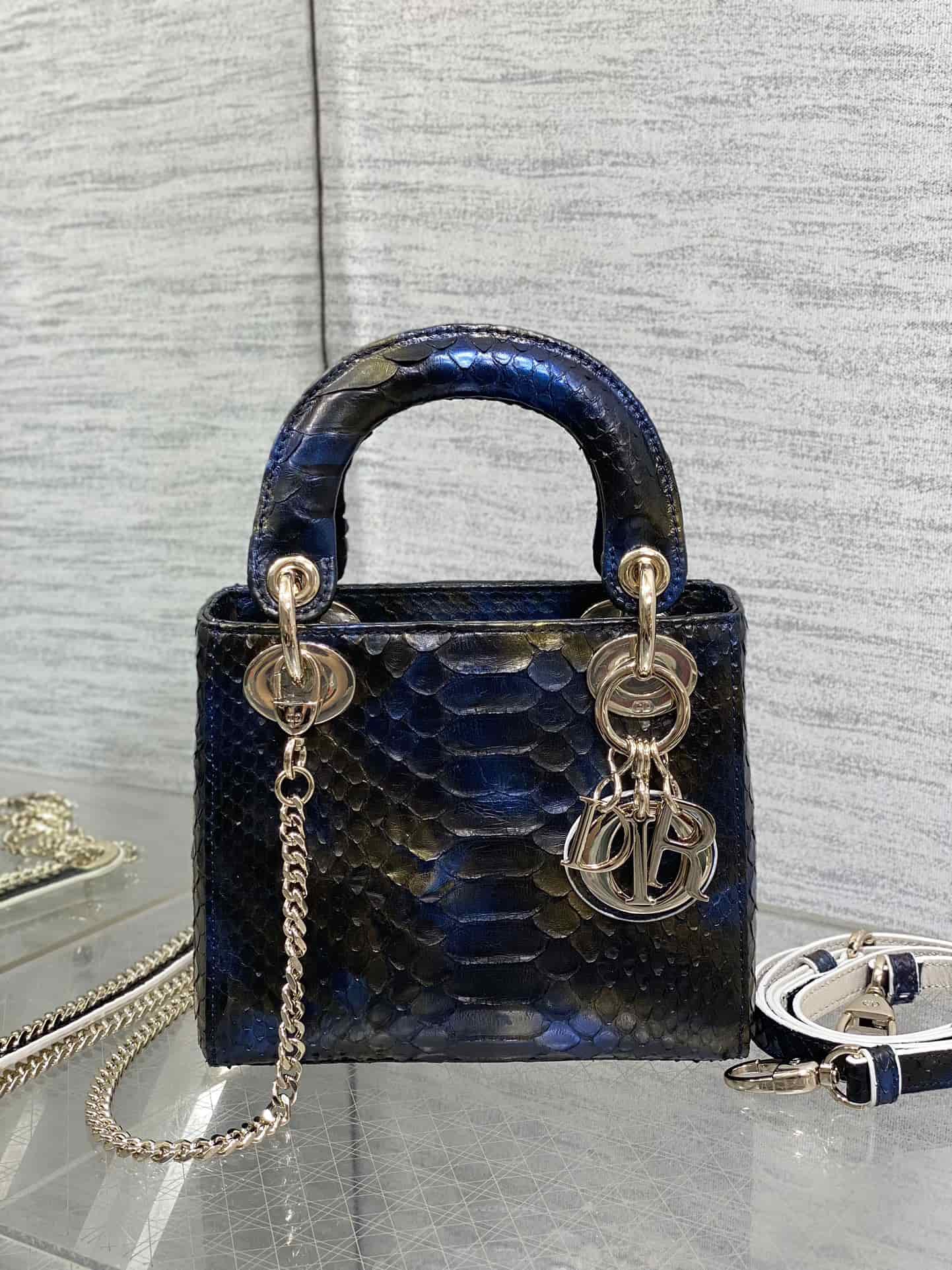 MINI LADY Dior BAG Cannage Python Gold-tone Metal High