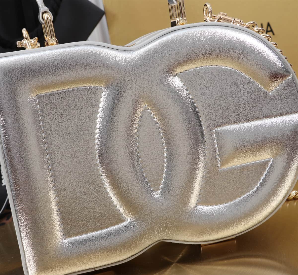 Dolce & Gabbana Silver leather DG Logo handbag high
