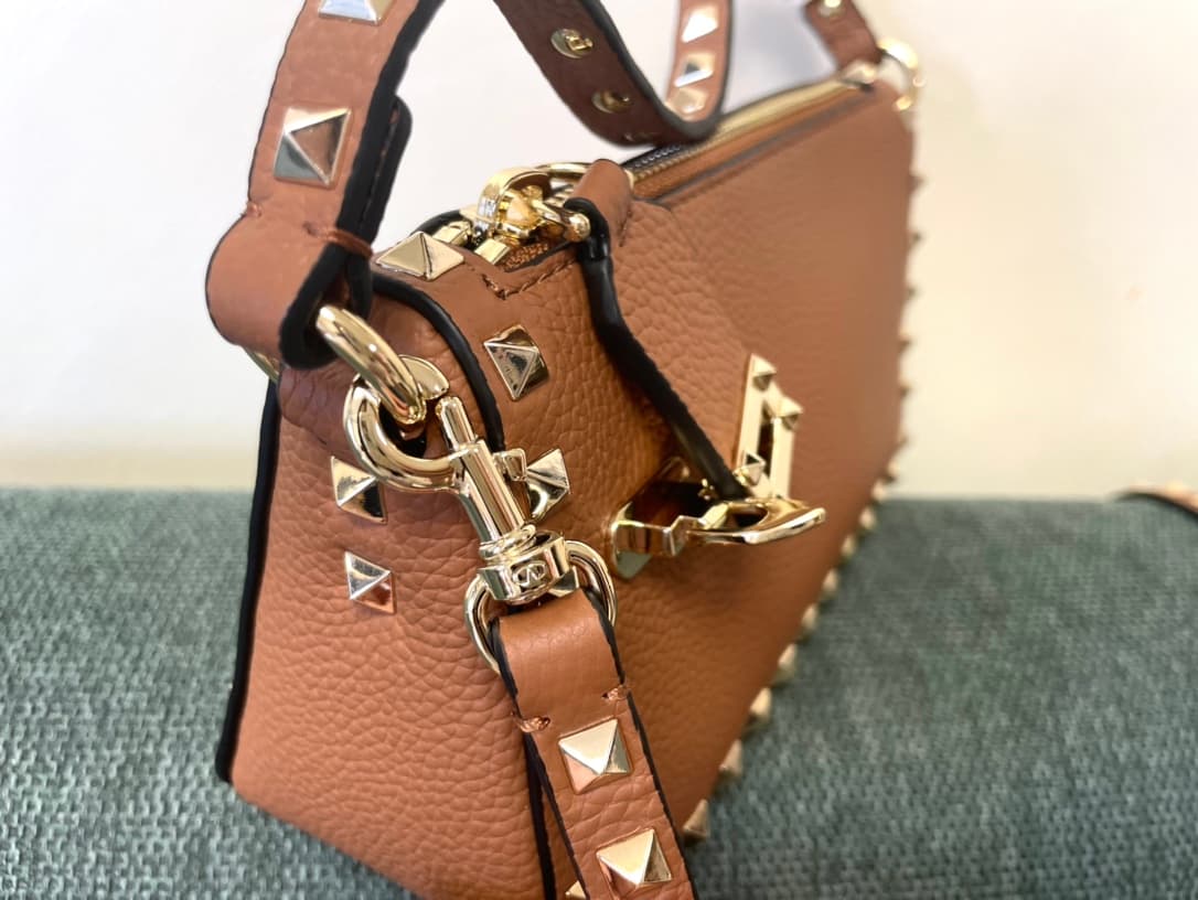Valentino Garavani Mini Rockstud crossbody bag in Caramel Grained Calfskin High