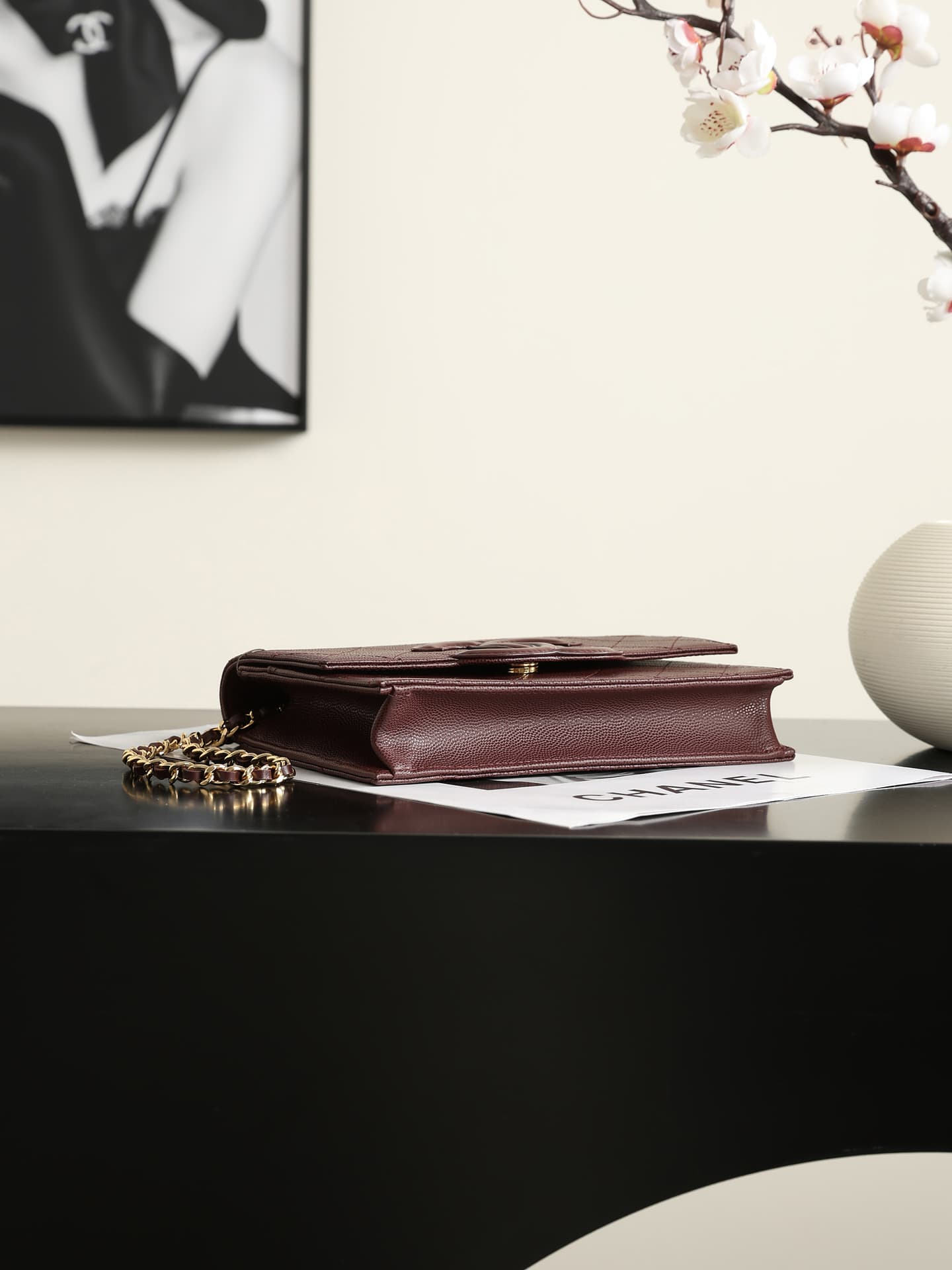 Chanel Wallet on Chain Shiny Grained Calfskin Lambskin & Gold-Tone Metal Burgundy AP5455 A