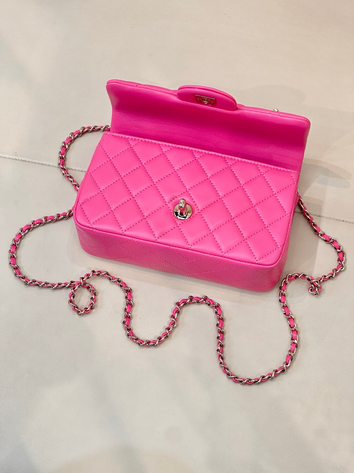 Chanel Mini Classic Handbag Lambskin Strass & Gold-Tone Metal AS2431 rose red TOP