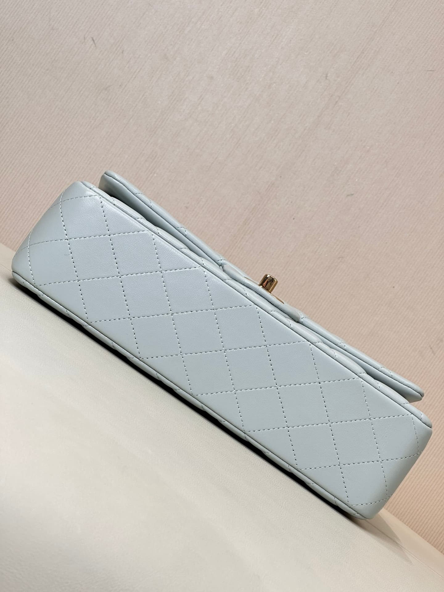 Chanel Medium CLASSIC HANDBAG Lambskin Gold-Tone Metal Light Blue TOP