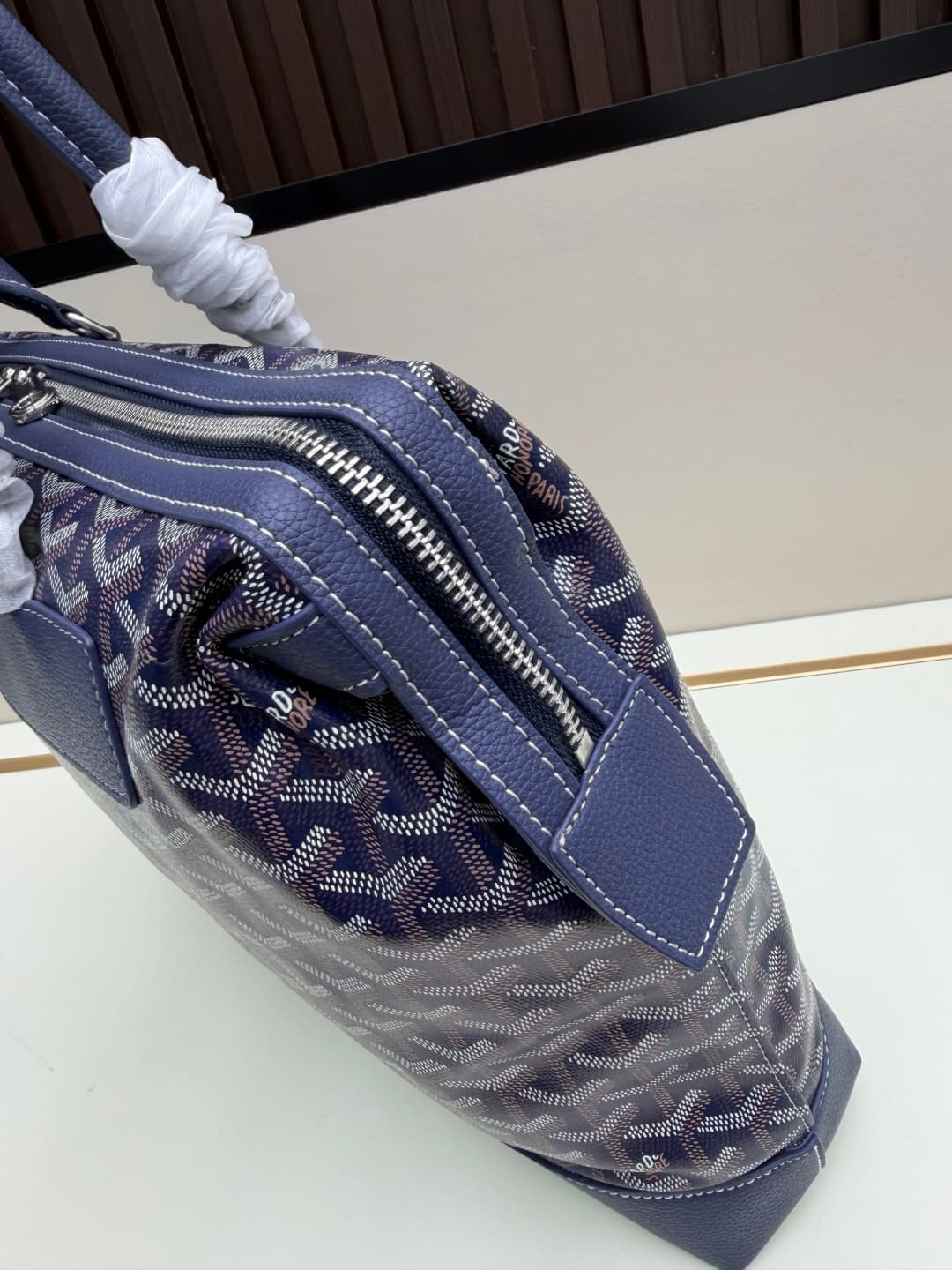 Goyard Cisalpin Document Case Navy Blue Chevron Print Coated Canvas Mid