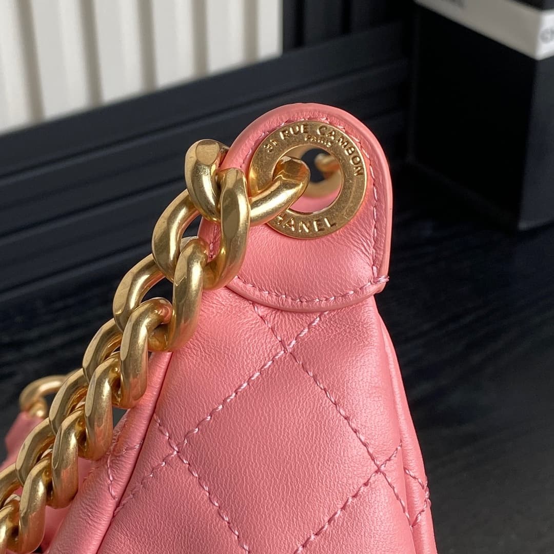 Chanel Trendy Pockets Hobo Bag Lambskin & Gold Metal Pink AS5339 A
