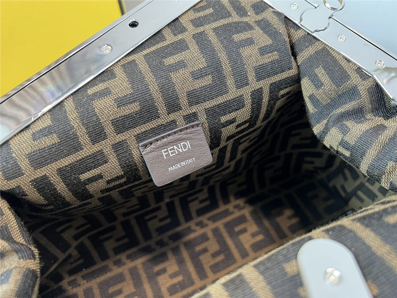 Fendi First Medium Leather Bag Silver wrinkle High