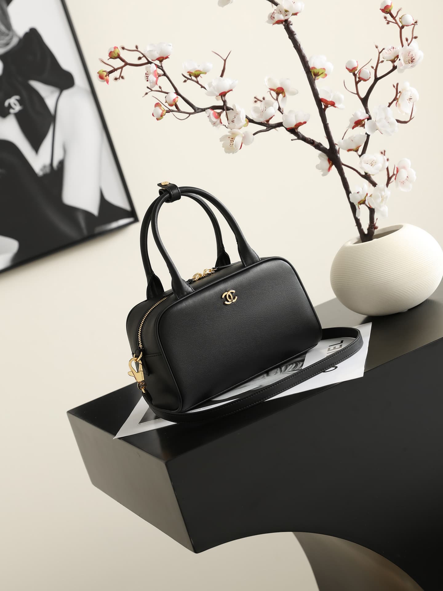 Chanel Mini Bowling Bag Calfskin & Gold-Tone Metal Black AP5528 A