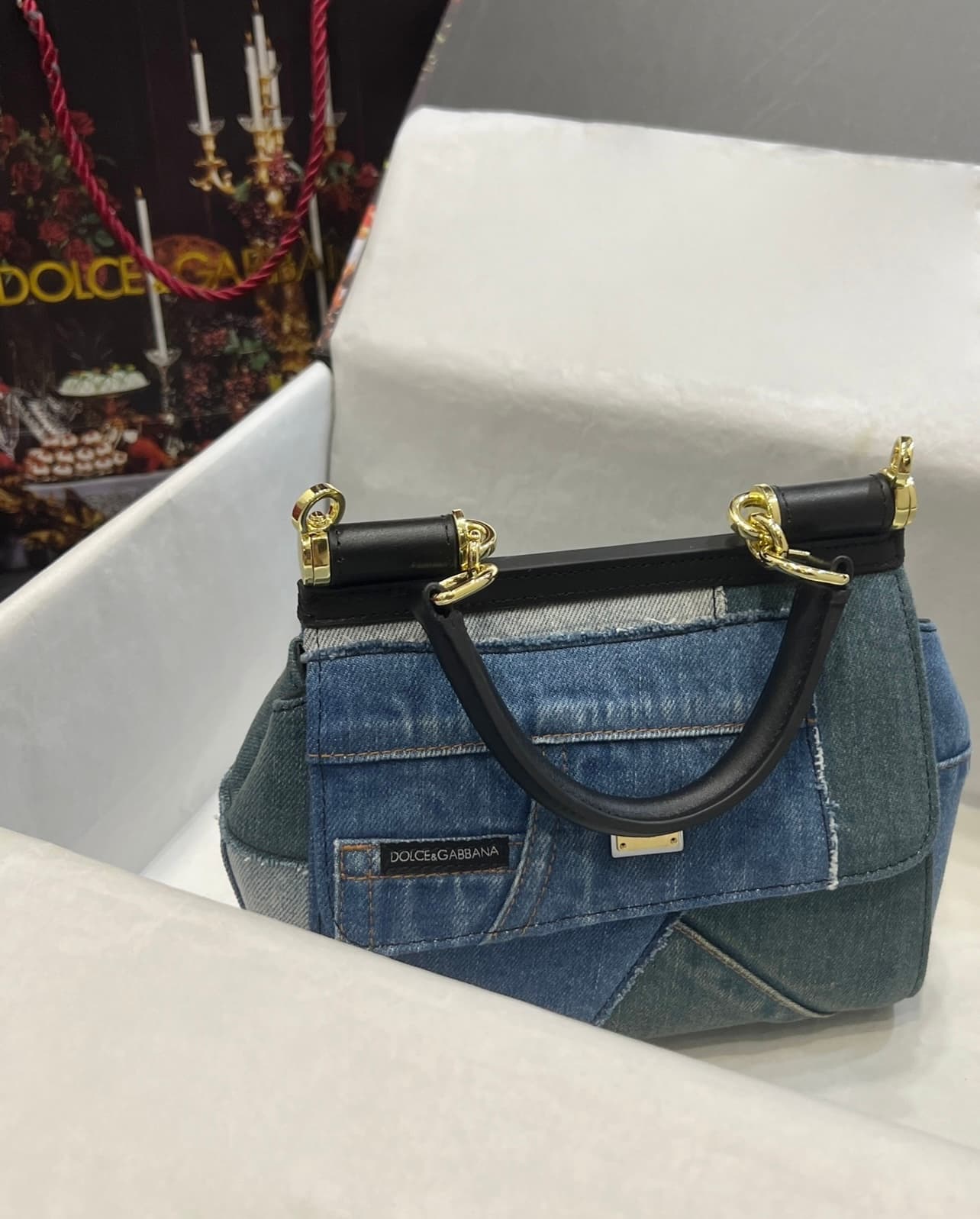 Dolce & Gabbana Small Sicily handbag in denim and calfskin high