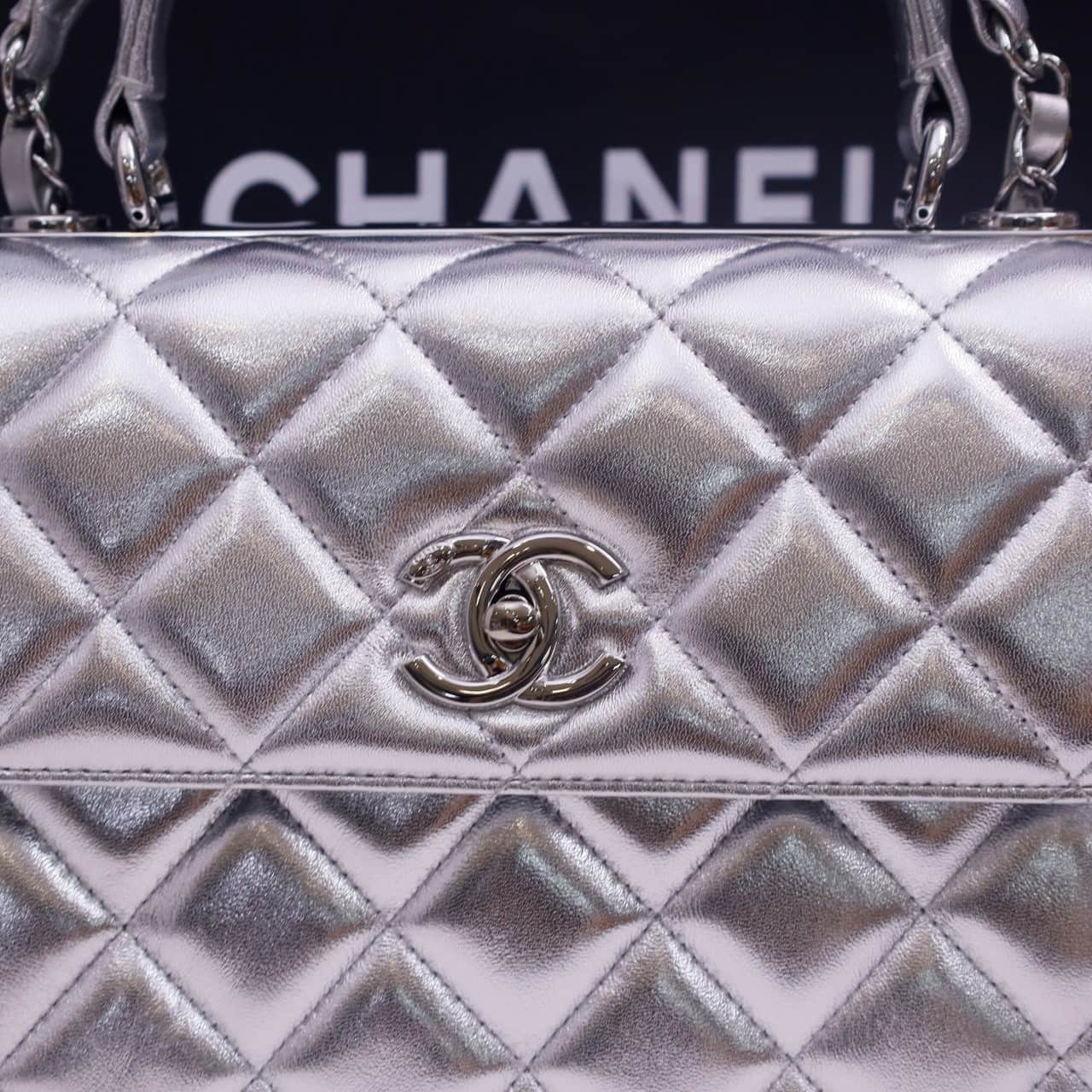 SMALL FLAP BAG WITH TOP HANDLE Lambskin Silver Metal Silver A