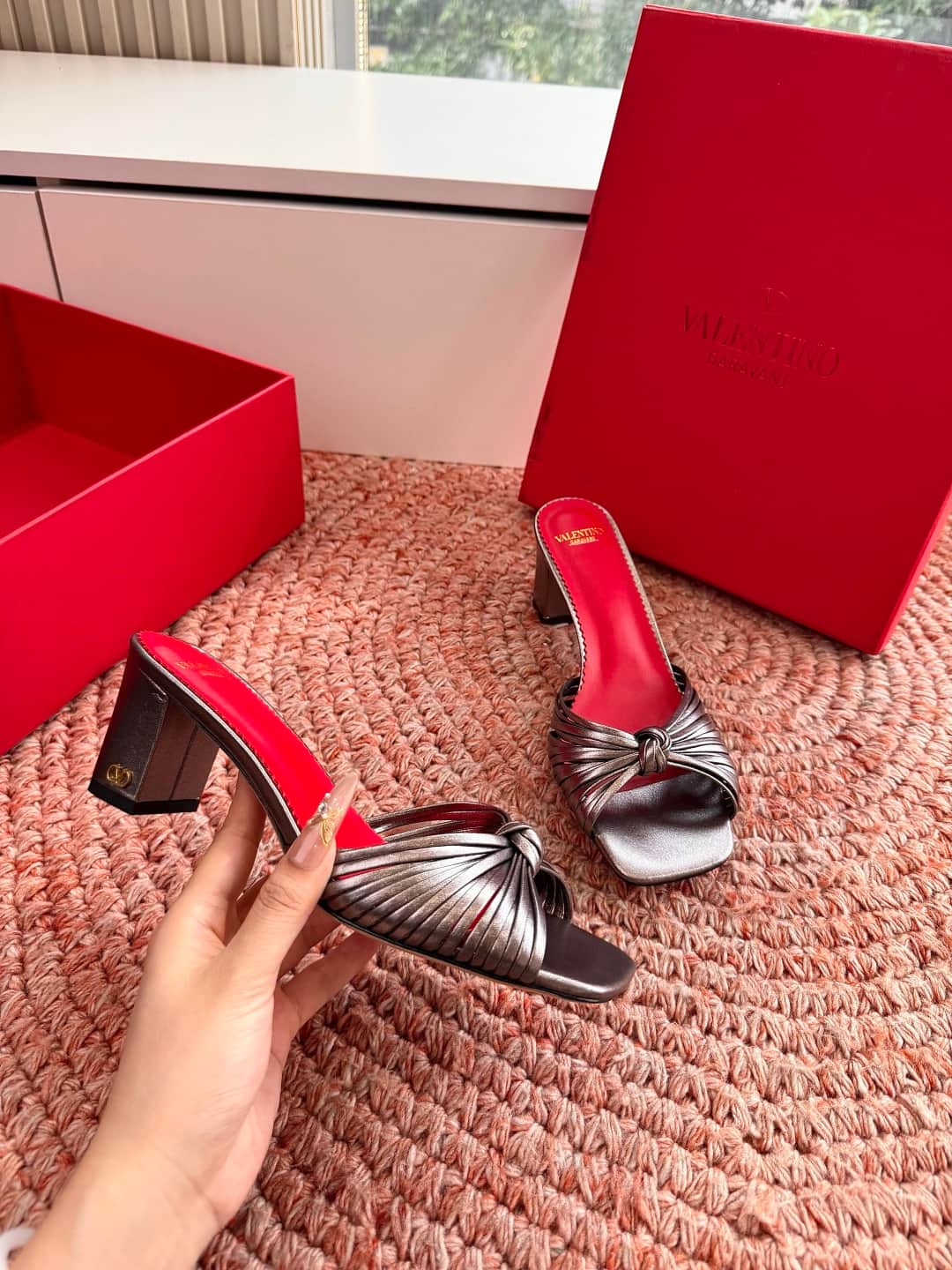 Valentino Garavani Annet Metallic Leather Sandal Shoes Women
