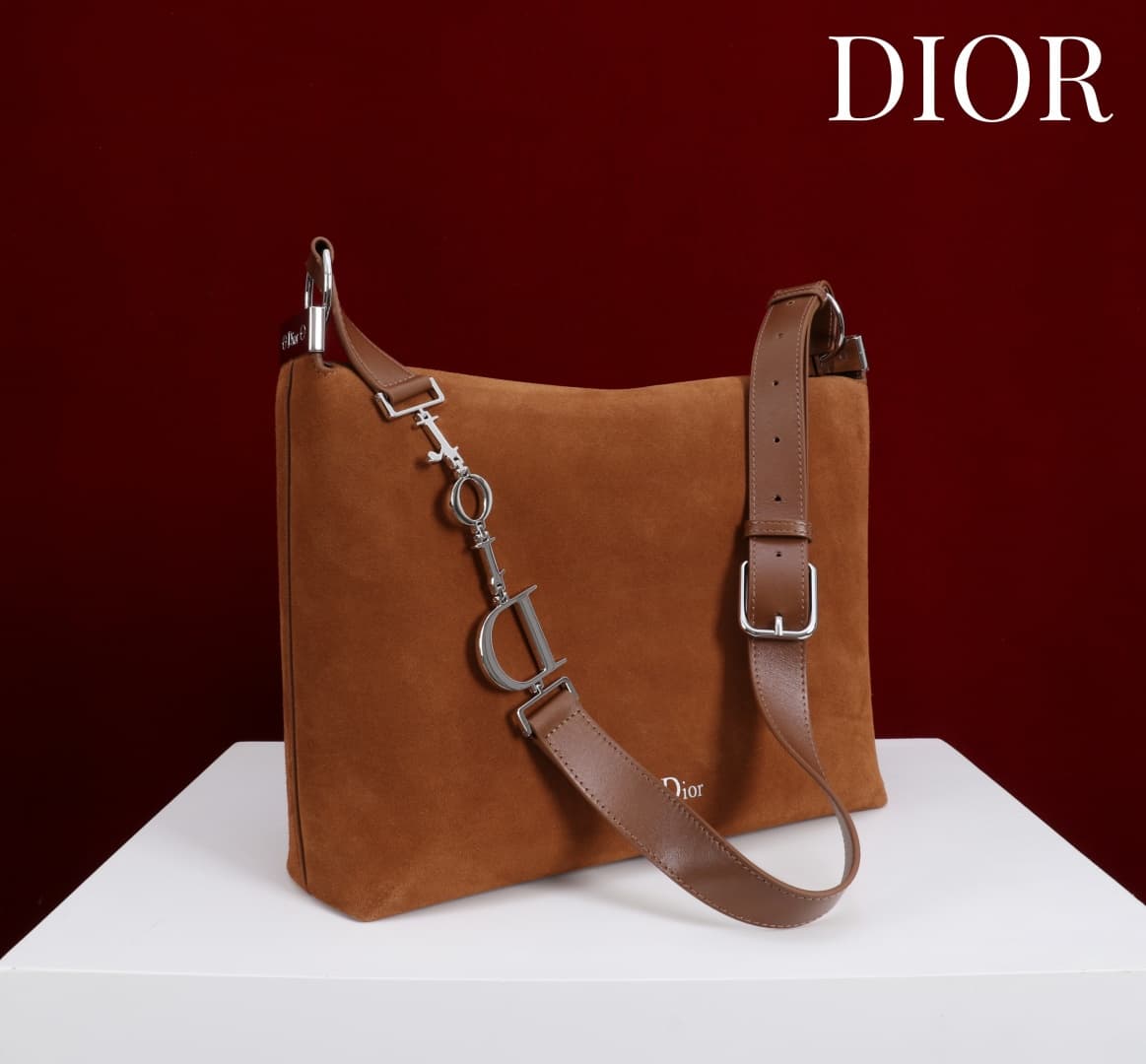 Medium Diorly Bag Golden Saddle Suede Calfskin Silver lettering High