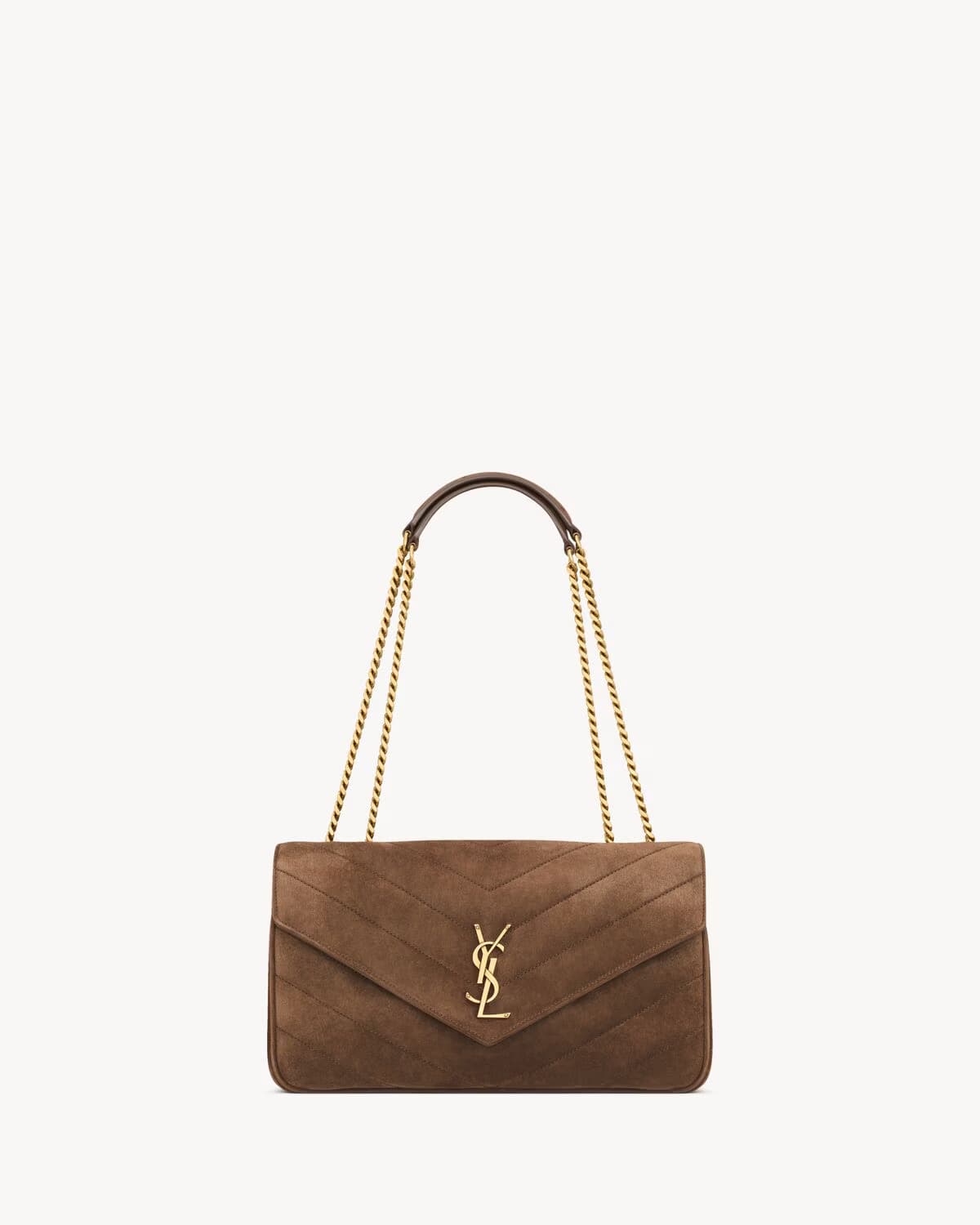 Saint Laurent LOULOU Medium in MATELASSÉ Suede BROWN COFFEE High