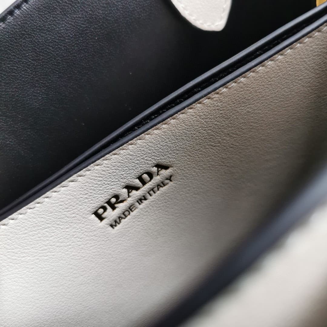 Prada Buckle small leather handbag with belt 1BA434 White/Black High