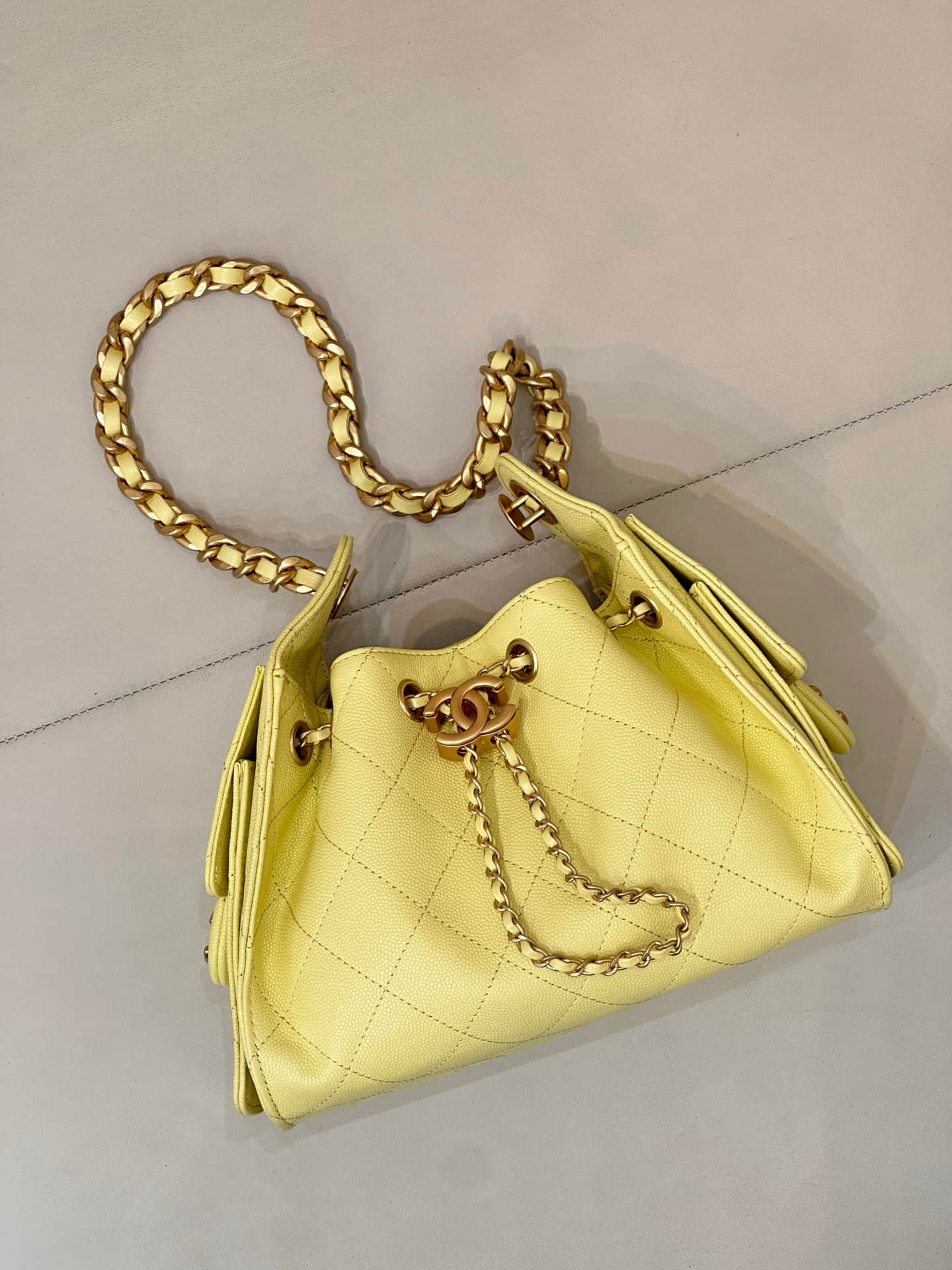 CHANEL 25 Mini Handbag AS5631 Grained Calfskin & Gold-tone Metal Yellow TOP