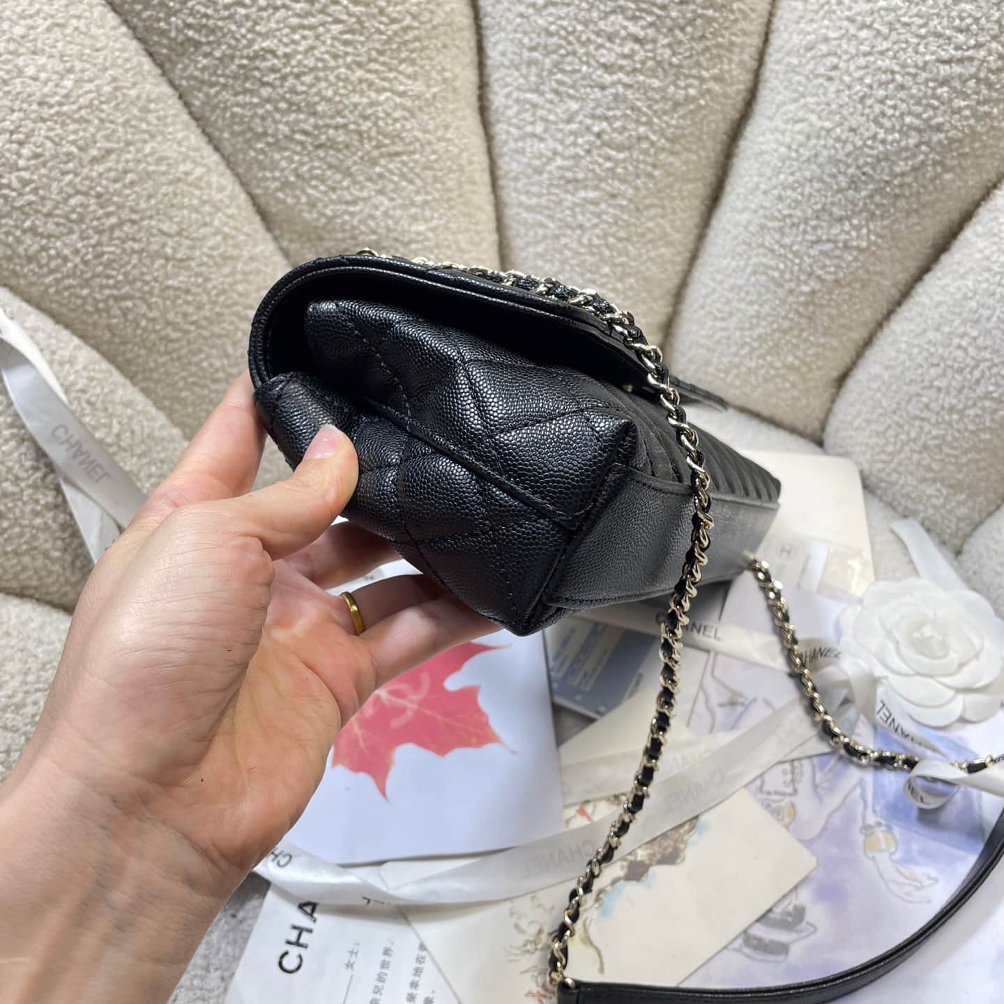 Chanel Maxi Flap Bag with Top Handle Grained Calfskin& Gold-Tone Metal AS6091 Black A