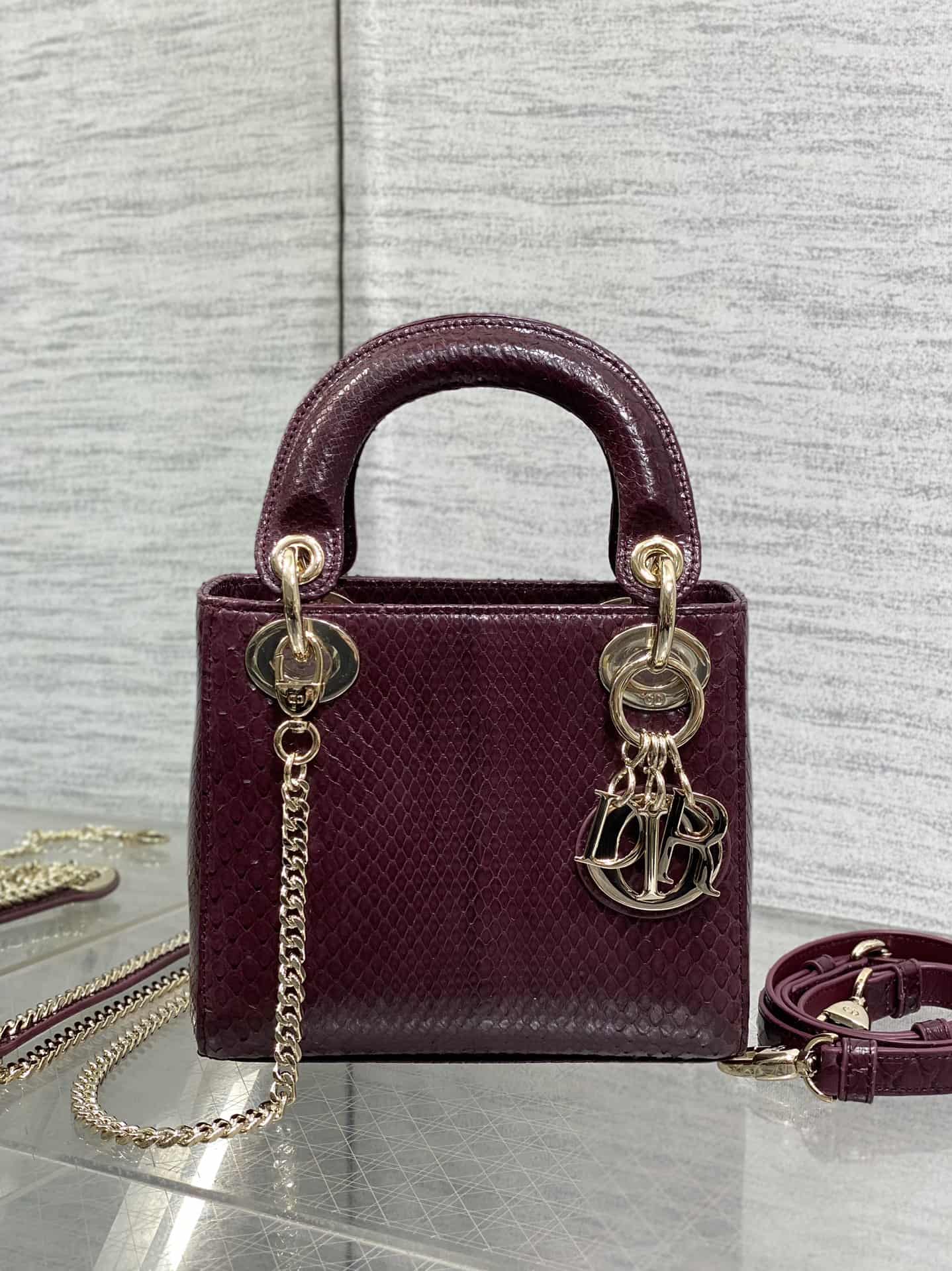 MINI LADY Dior BAG Cannage Python Gold-tone Metal High