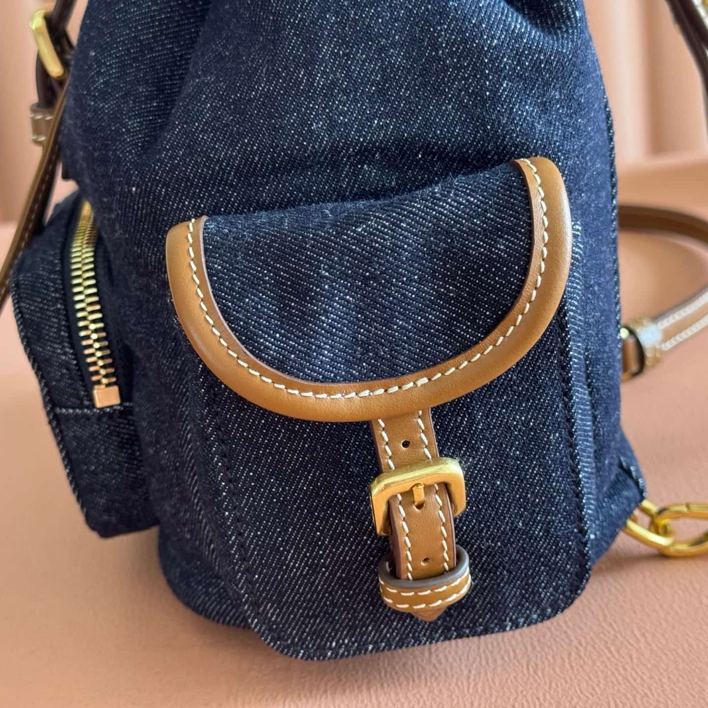 Miu Miu Blue/brandy Denim Backpack 5bz043 TOP