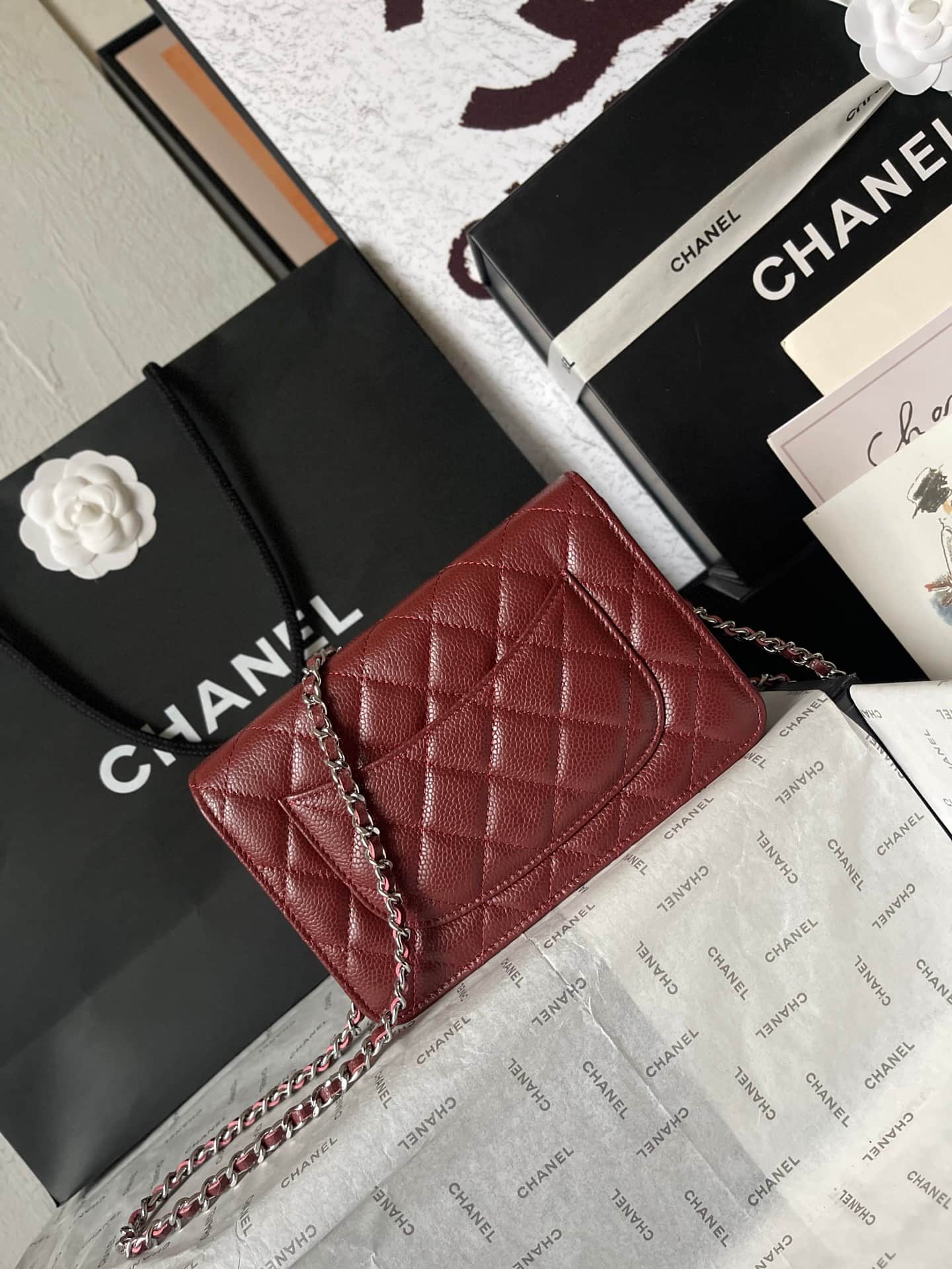 Chanel Classic Wallet on Chain Grained Shiny Calfskin & Silver-Tone Metal AP4241 Dark Brown A