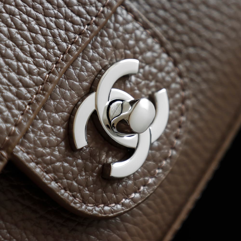 CHANEL Mini flap bag Grained Calfskin&Silver-tone metal Brown AS6573 A