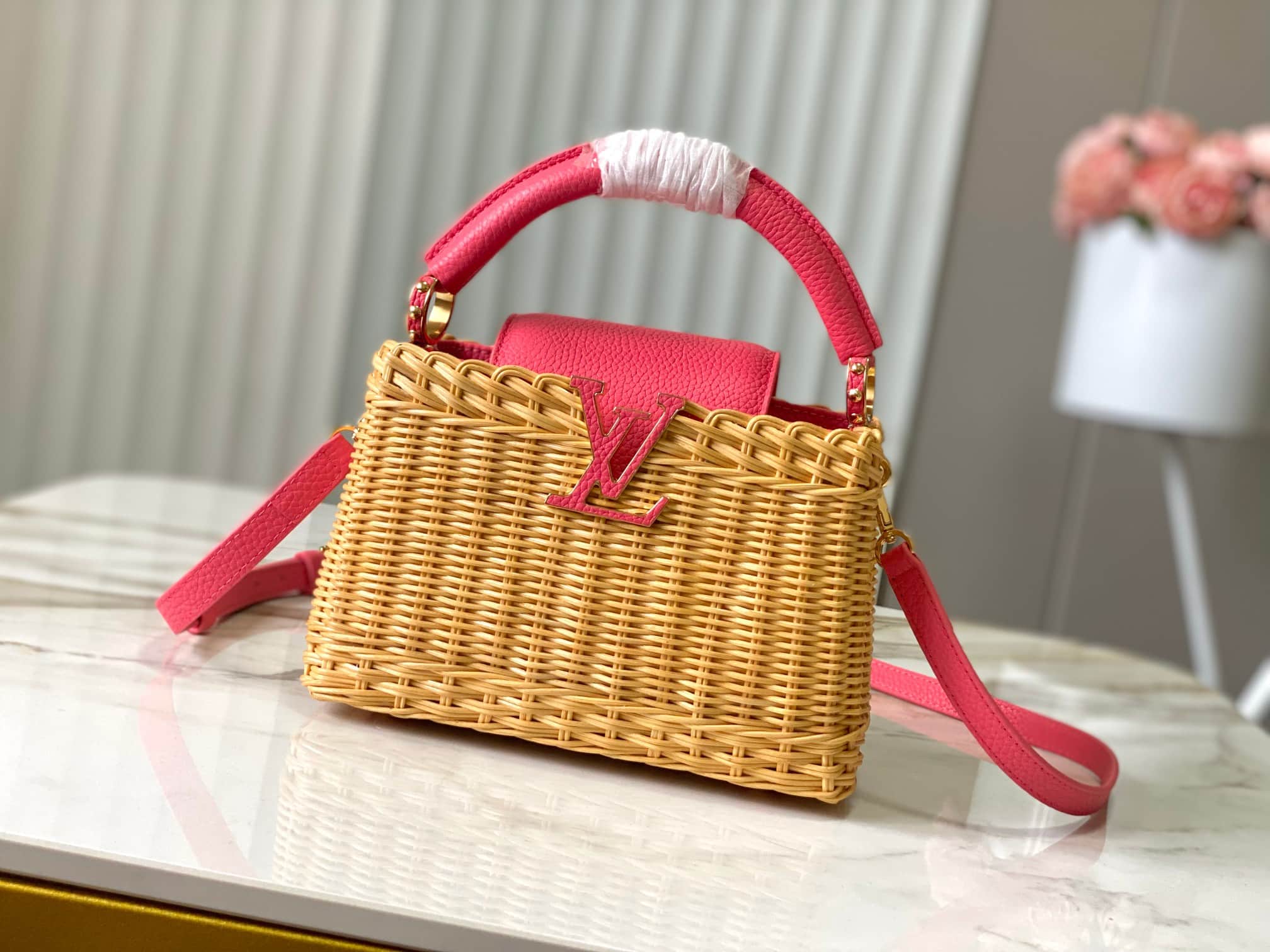 Louis Vuitton Capucines Mini Rattan and cowhide leather M26005 Pink Top
